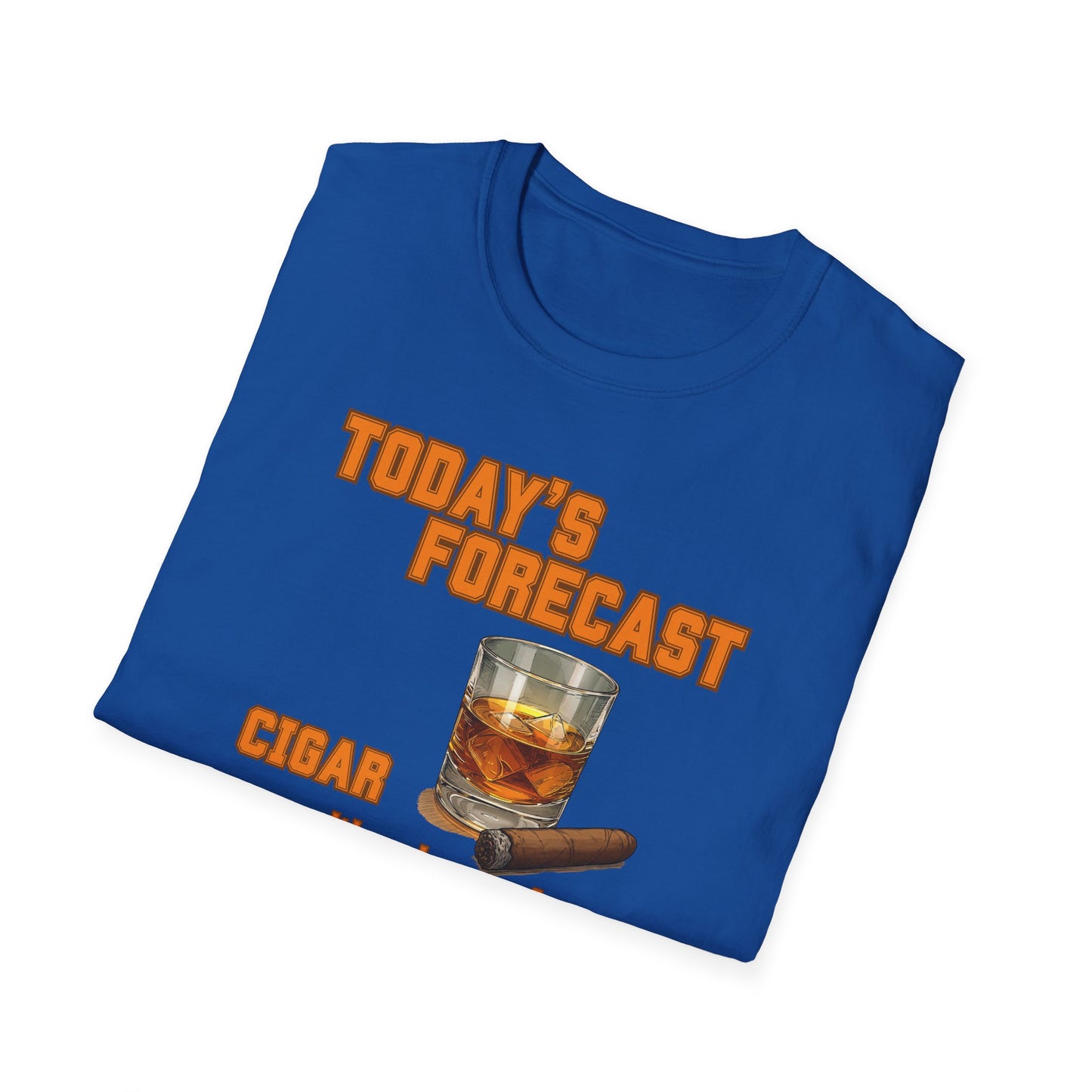 Today's Forecast Cigar with a chance of Whiskey Unisex T-Shirt, BBQ Pool Party Shirt, Fathers Day Gift, Relaxation Leisure, Cigar lover Gift