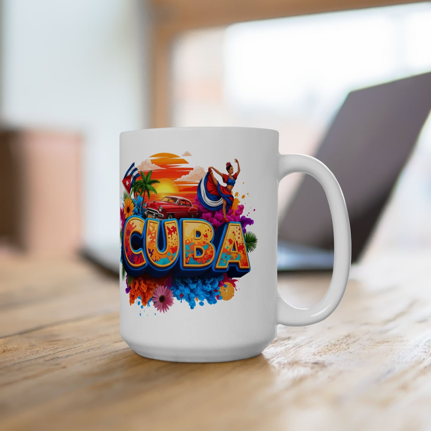 Colorful Cuban Flag Ceramic Mug, 11oz 15oz - Vibrant Cuba Souvenir Coffee Cup, Patriotic Tea Mug, Cuban American Gift, Kitchen Decor