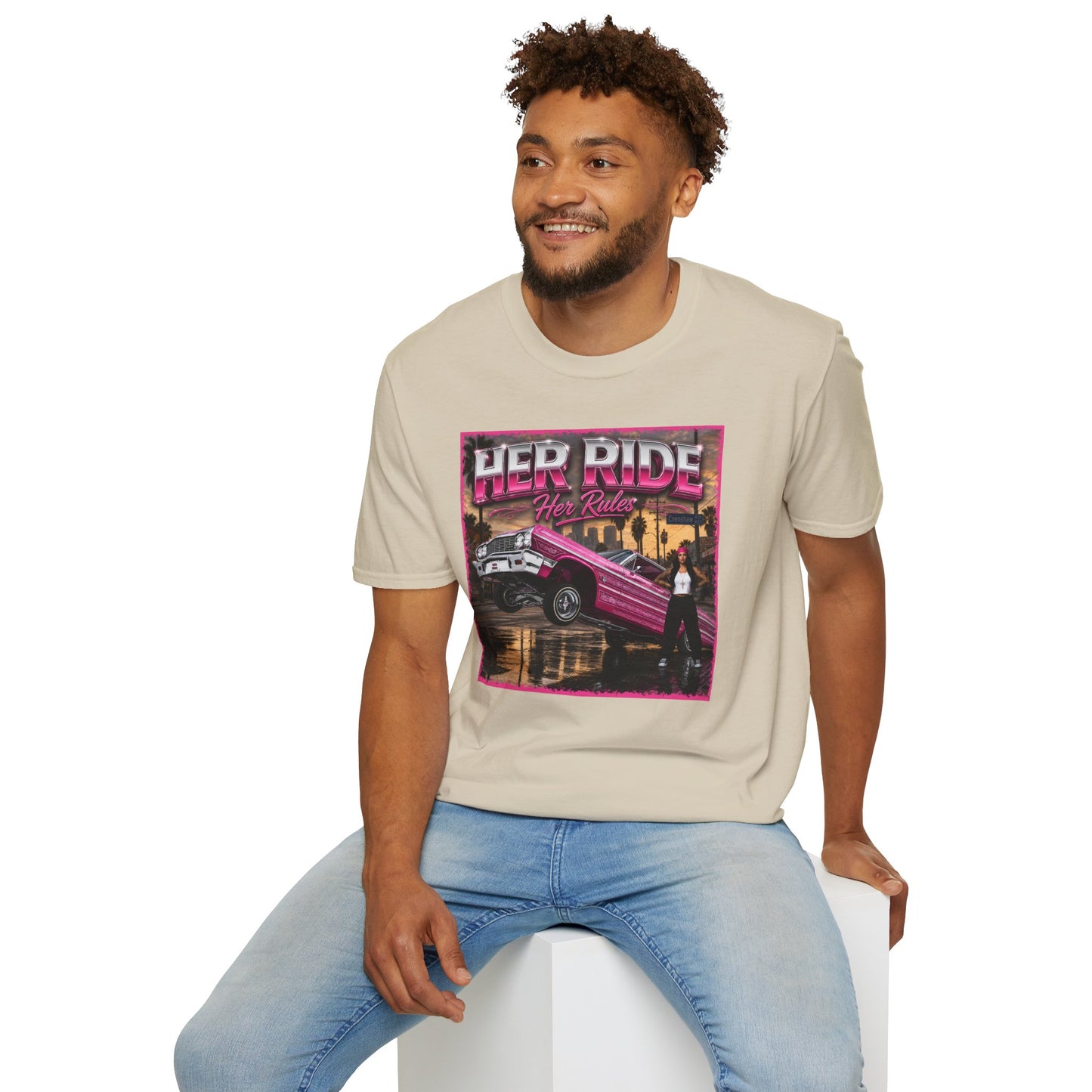 Women Lowrider Shirt, Her Ride Her Rules Tee, Pink Classic Car Graphic Shirt, Car Enthusiast Gift, Retro Auto Tee