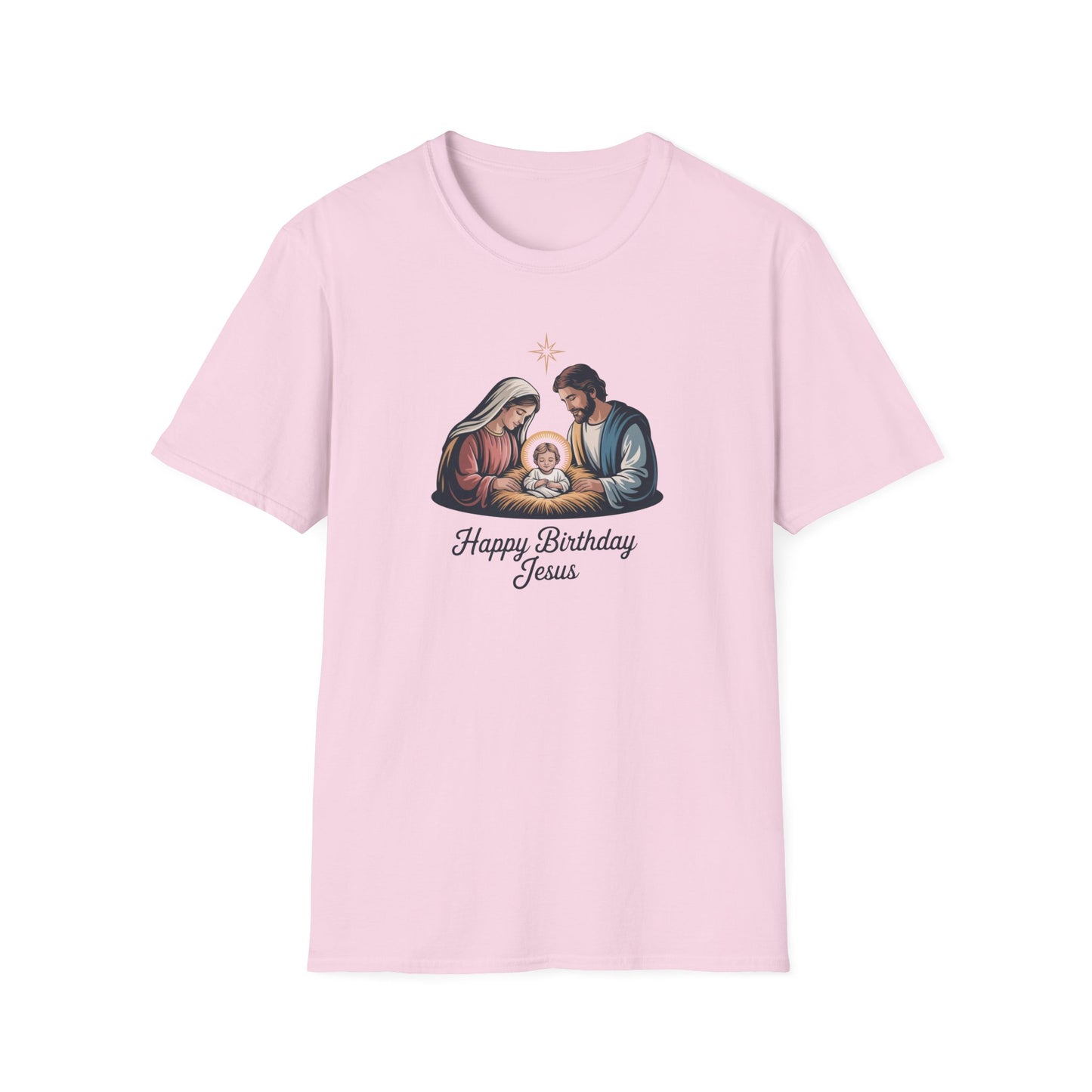 Happy Birthday Jesus Nativity T-Shirt – Christian Christmas Shirt with Mary Joseph & Baby Jesus, Faith Holiday Tee
