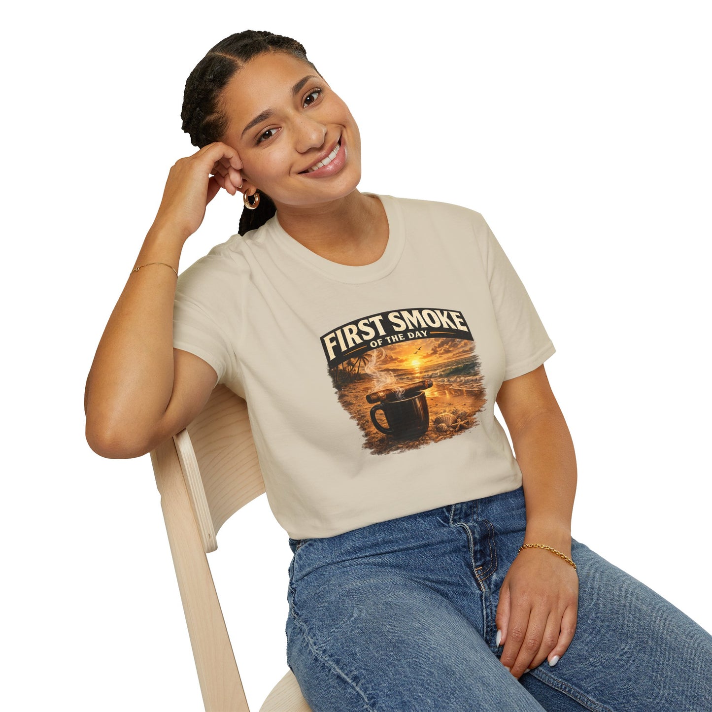 First Smoke of the Day T-Shirt – Cigar & Coffee Beach Sunrise Tee