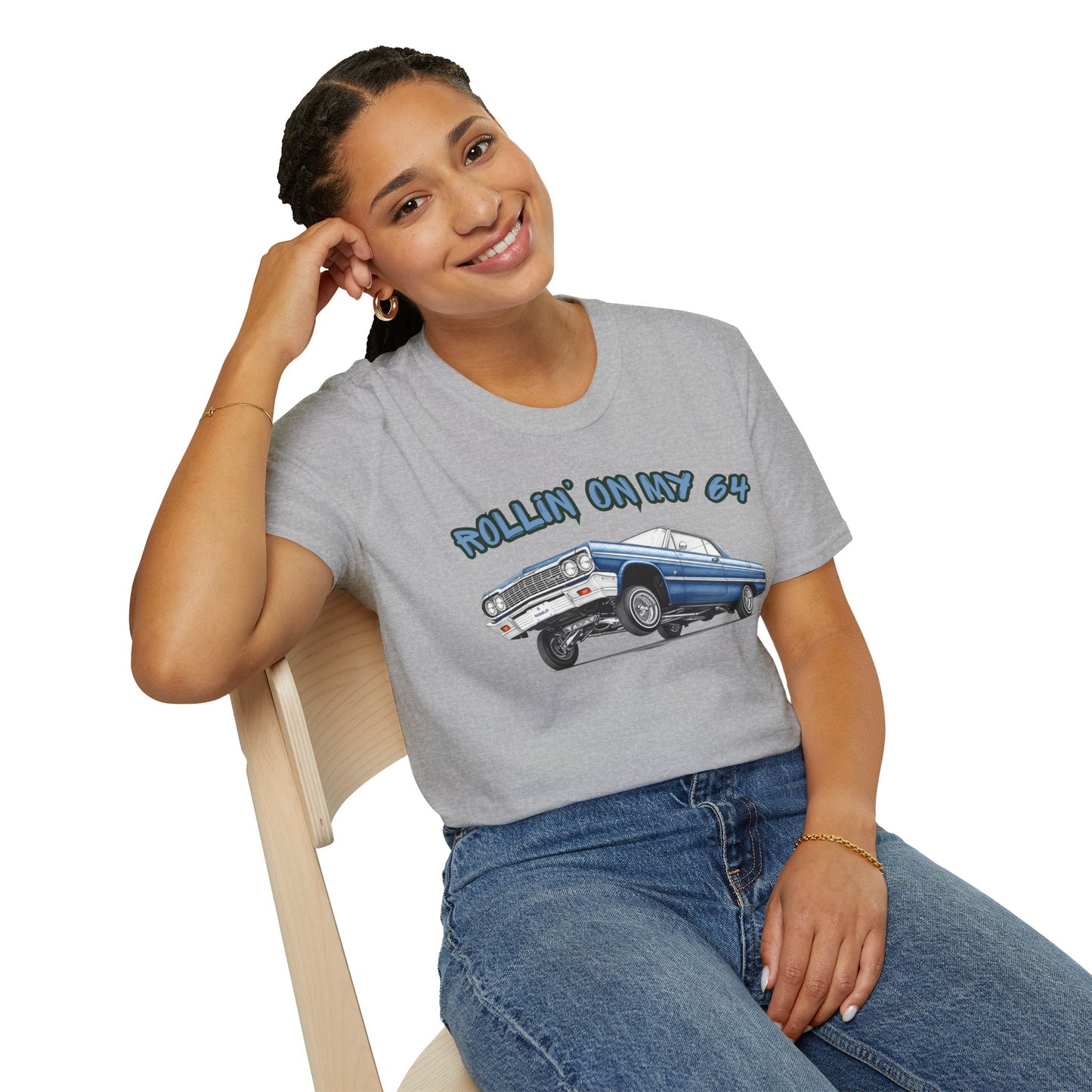 Lowrider Shirt, Rollin On My 64 Tee, Classic Car Graphic Shirt, Vintage Car Enthusiast Gift, Retro Auto Unisex Tee