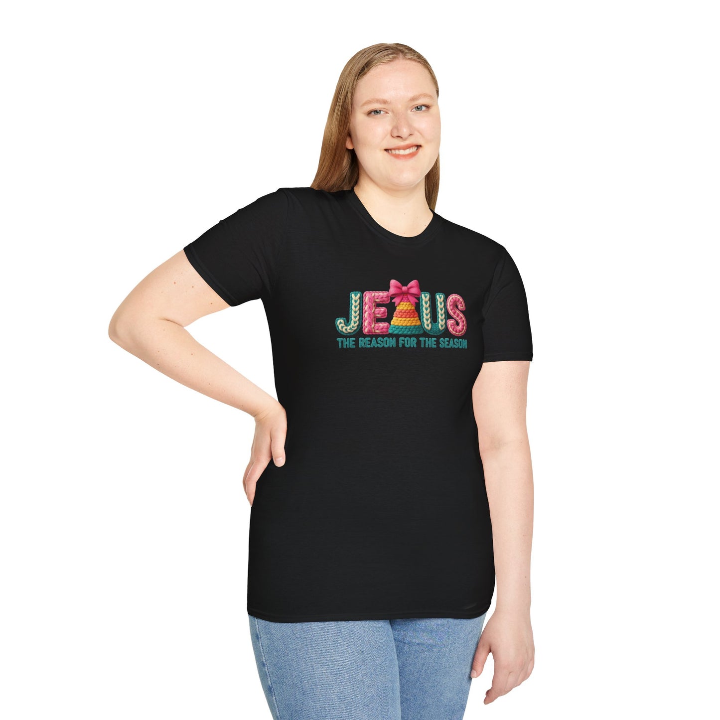Jesus Christmas T-Shirt – The Reason for the Season Tee, Faith Christian Holiday Shirt with Bow Design