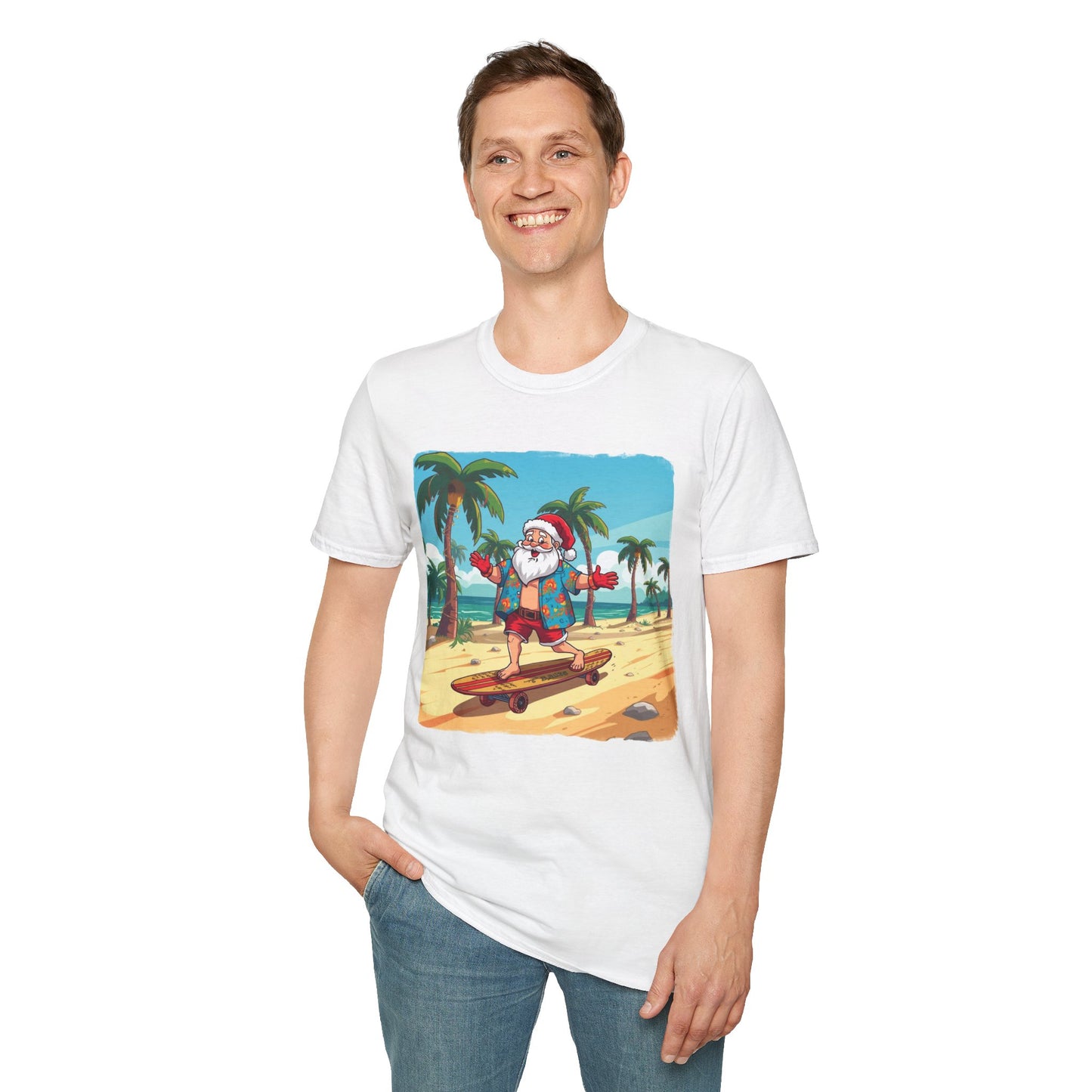 Tropical Santa riding a longboard shirt, Family Christmas Shirts, Christmas T Shirt, Holiday Shirt, Cute Xmas Shirt for the family, Holiday Gift