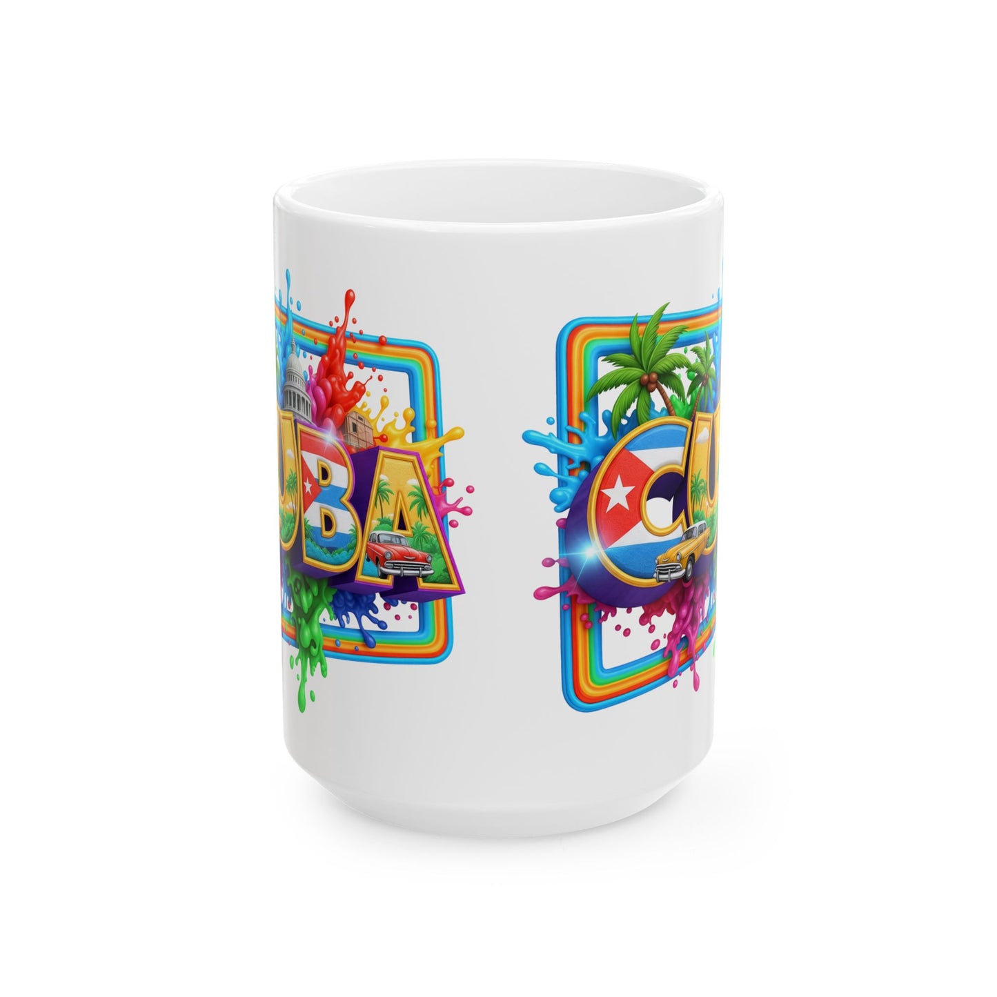 Colorful Cuban Flag Ceramic Mug, 11oz 15oz - Vibrant Cuba Souvenir Coffee Cup, Patriotic Tea Mug, Cuban American Gift, Kitchen Decor