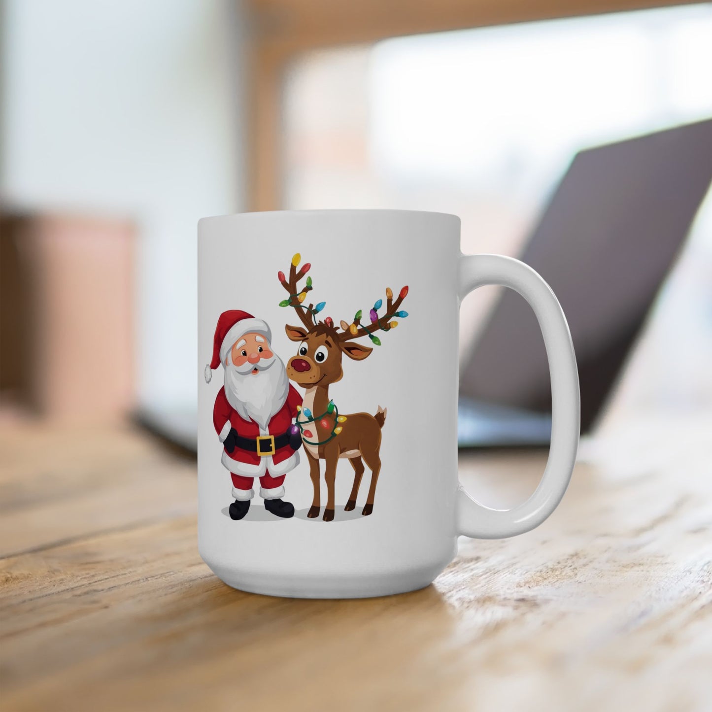 Santa and Rudolph Mug – Cute Holiday Coffee Cup, Festive Santa Ceramic Mug, Christmas Gift Idea (11oz/15oz)
