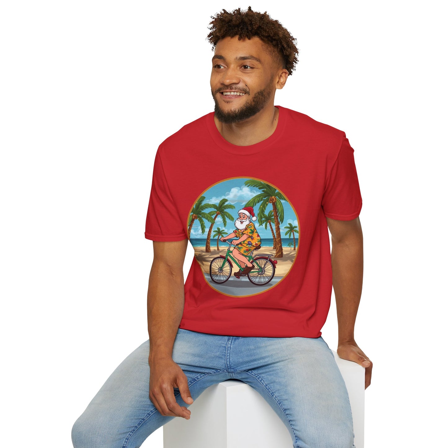 Tropical Santa riding a bicycle shirt, Family Christmas Shirts, Christmas T Shirt, Holiday Shirt, Cute Xmas Shirt for the family, Holiday Gift