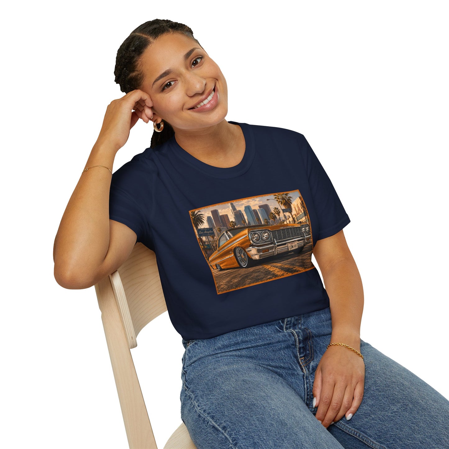Los Angeles Lowrider T-Shirt, Orange Classic Car Graphic Tee, 1964 Style Car Shirt for Car Lovers