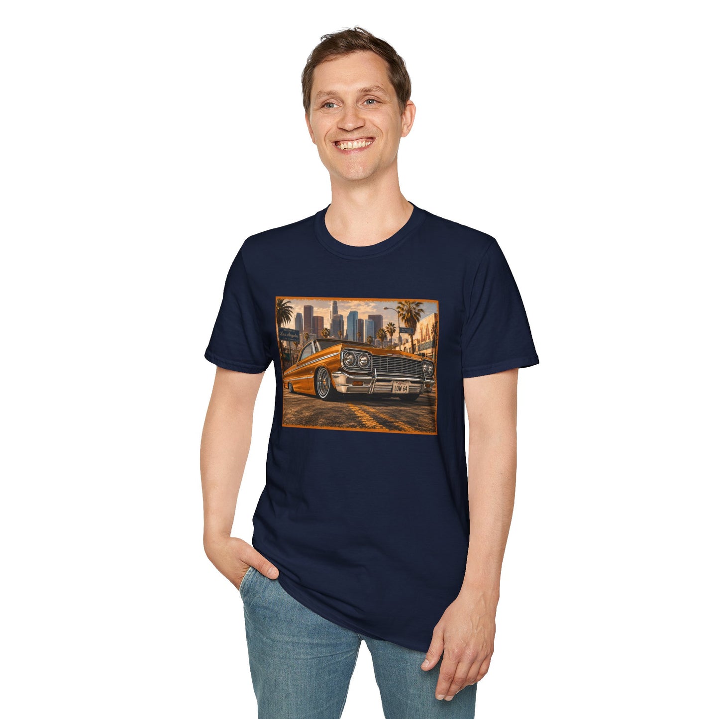 Los Angeles Lowrider T-Shirt, Orange Classic Car Graphic Tee, 1964 Style Car Shirt for Car Lovers