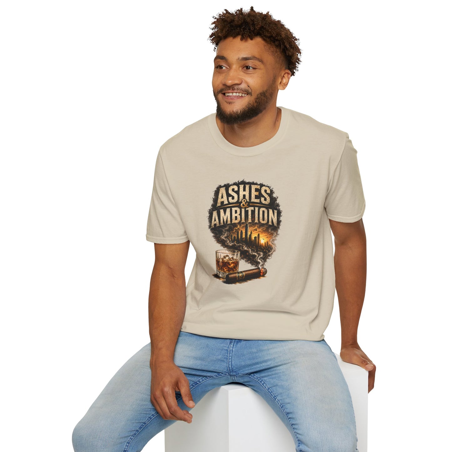 Ashes & Ambition Cigar T-Shirt – Whiskey, Success & Hustle Lifestyle Tee
