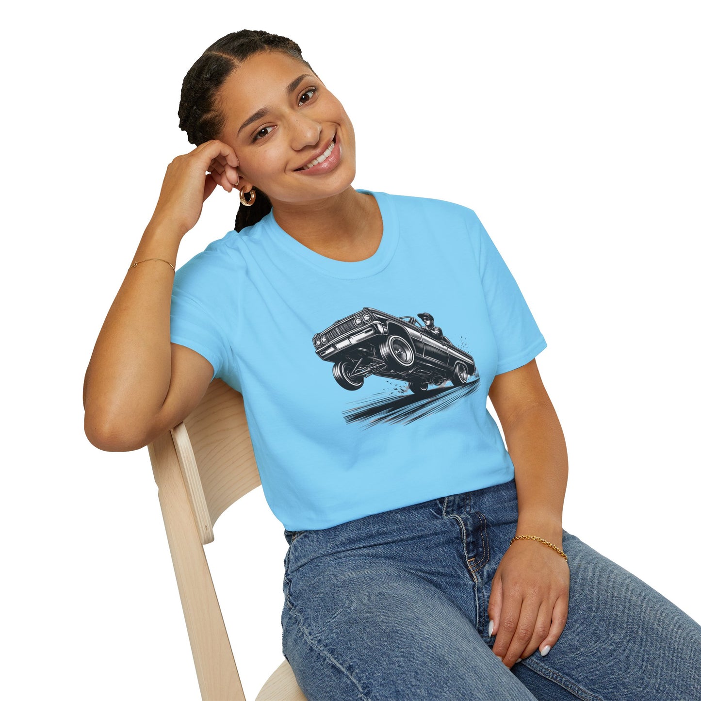 1964 Chevy Impala Hydraulics Lowrider Ink Drawing T-Shirt - Old School Hip Hop Cholo Art Tee Design - Chicano Car Club Graphic Tee