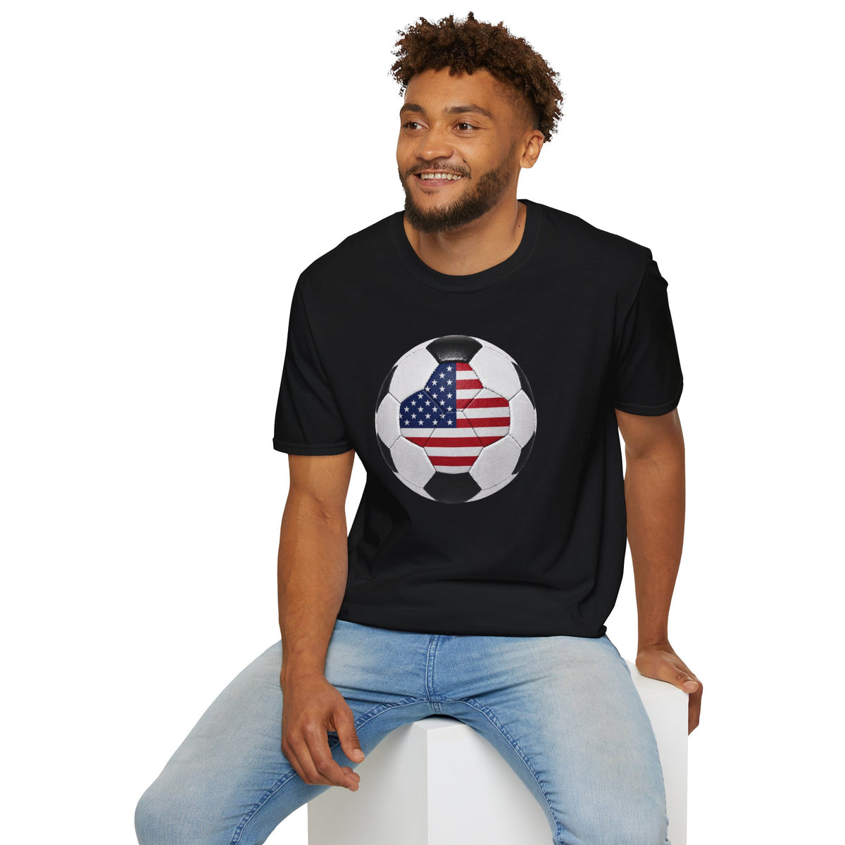 USA Soccer Ball Shirt, American Flag Soccer Tee, Red White Blue Soccer T-Shirt, Patriotic Game Day Fan Shirt