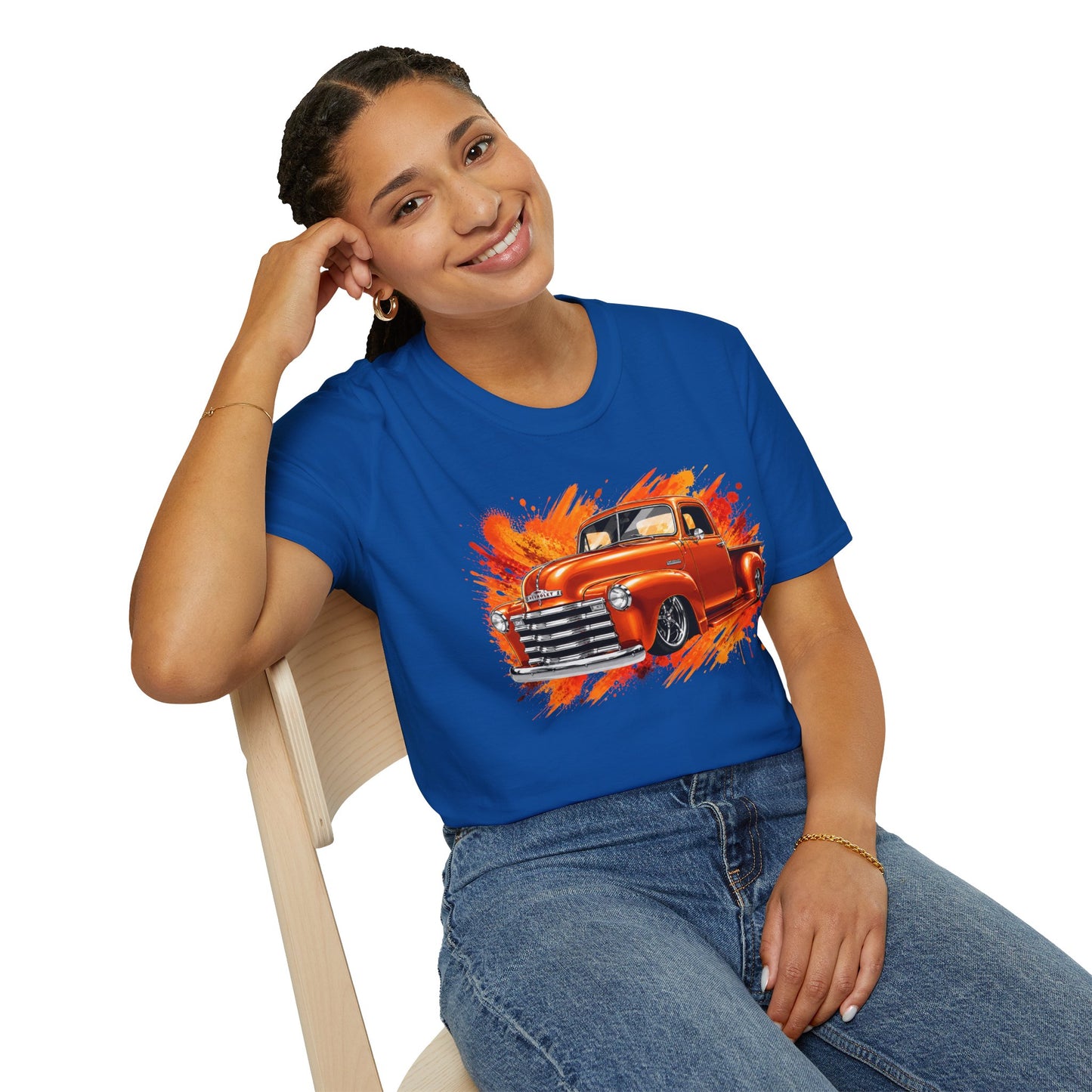 Orange Classic Truck T-Shirt, Vintage Pickup Graphic Tee, Custom Truck Shirt for Car Lovers
