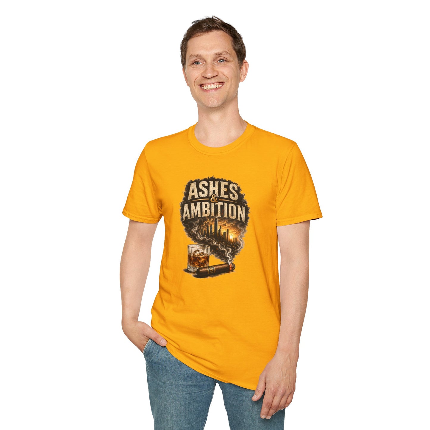 Ashes & Ambition Cigar T-Shirt – Whiskey, Success & Hustle Lifestyle Tee