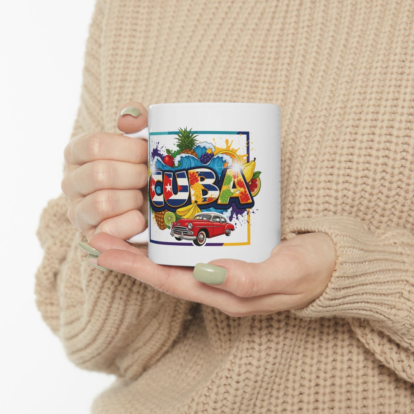 Colorful Cuban Flag Ceramic Mug, 11oz 15oz - Vibrant Cuba Souvenir Coffee Cup, Patriotic Tea Mug, Cuban American Gift, Kitchen Decor