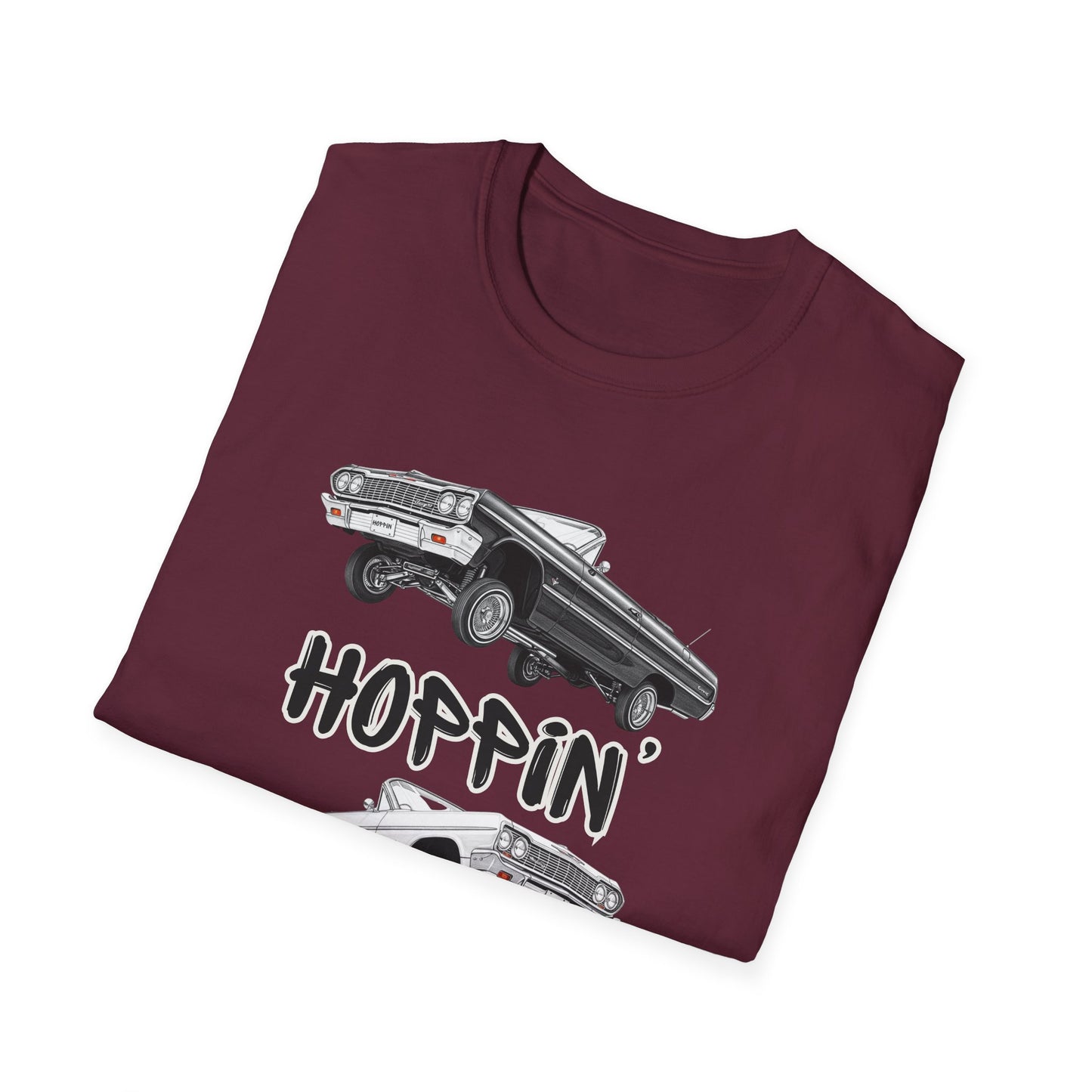 1964 Chevy Impala Hydraulics Lowrider Hoppin' Ink Drawing T-Shirt - Old School Hip Hop Cholo Art Tee Design - Chicano Car Club Graphic Tee