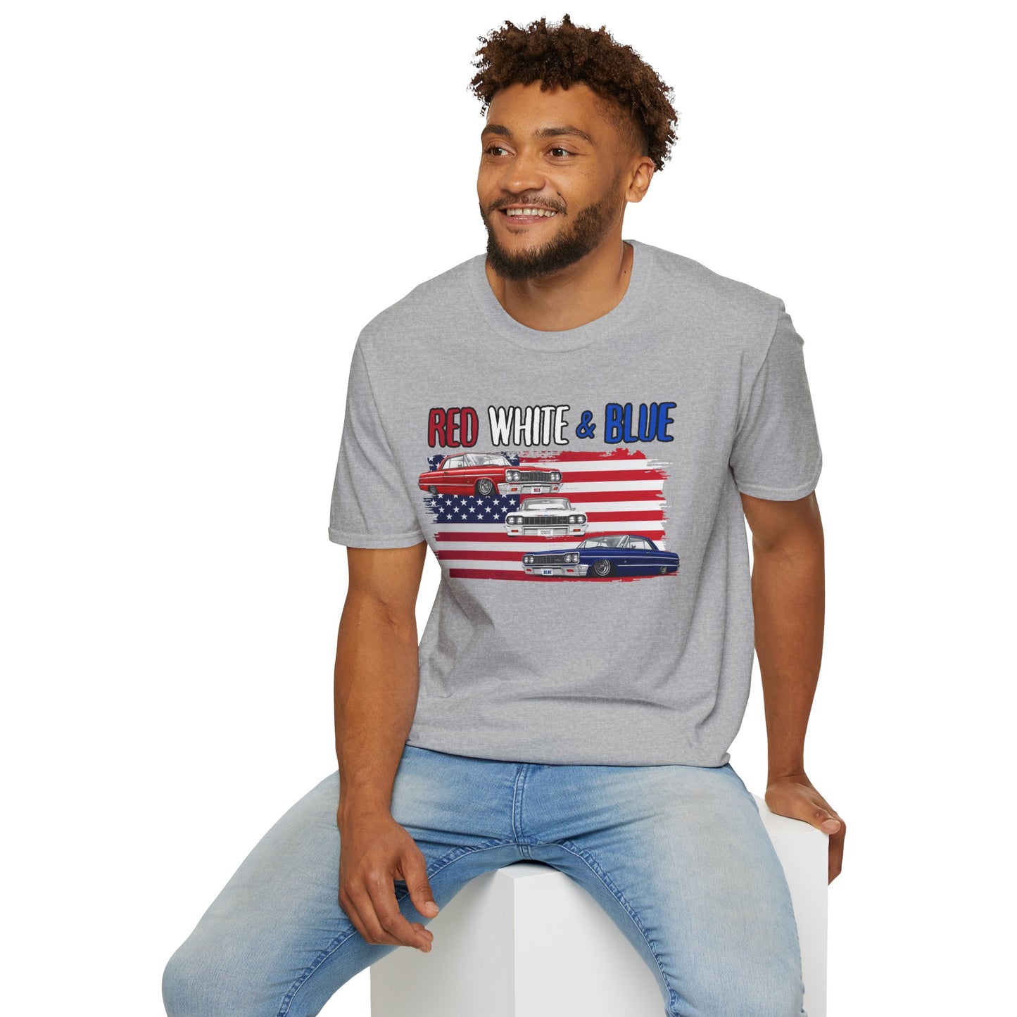 Patriotic Lowrider Shirt, Red White and Blue Car Tee, Classic Car Shirt, 4th of July Car Lover Gift, Unisex Auto Tee