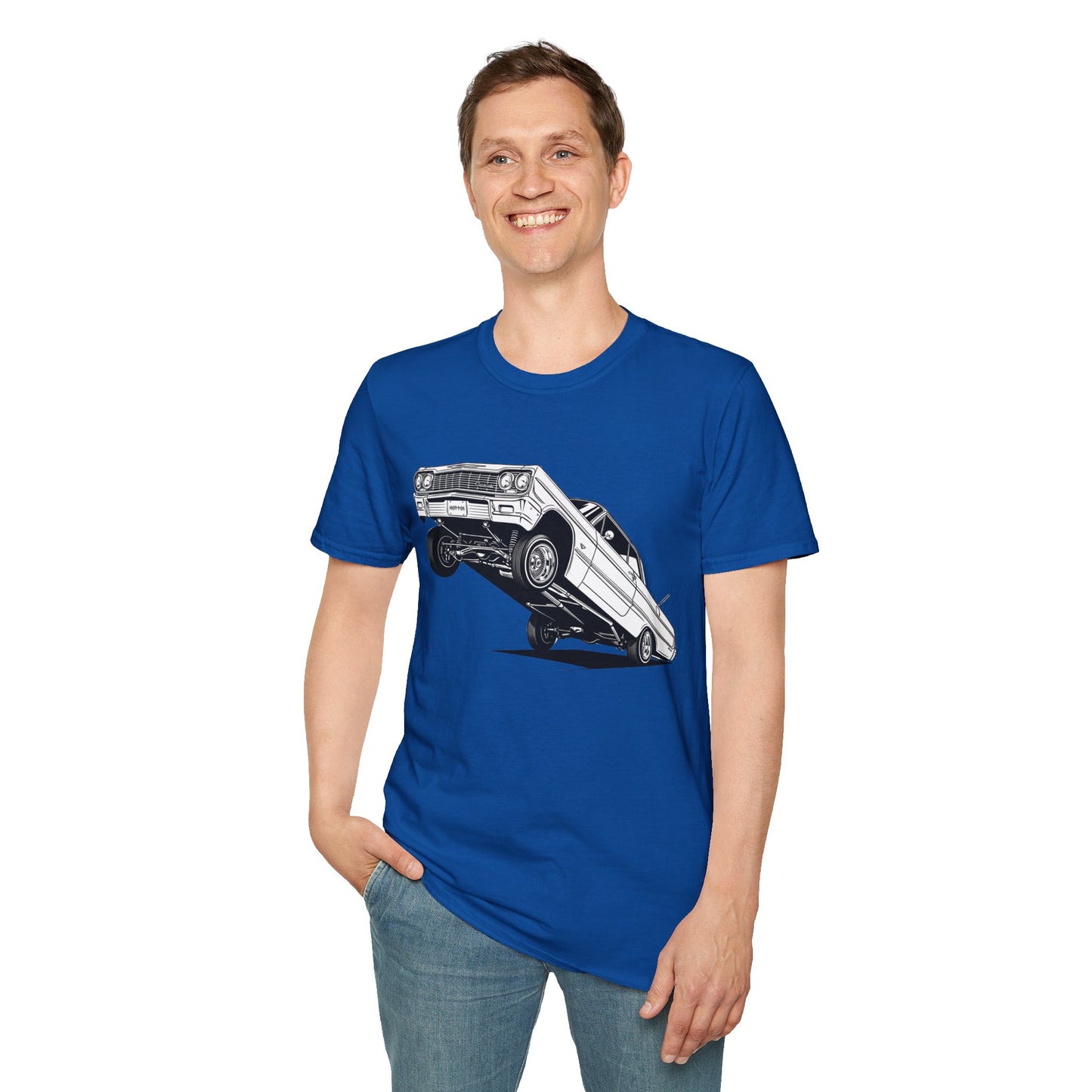 1964 Chevy Impala Hydraulics Lowrider Ink Drawing T-Shirt - Old School Hip Hop Cholo Art Tee Design - Chicano Car Club Graphic Tee