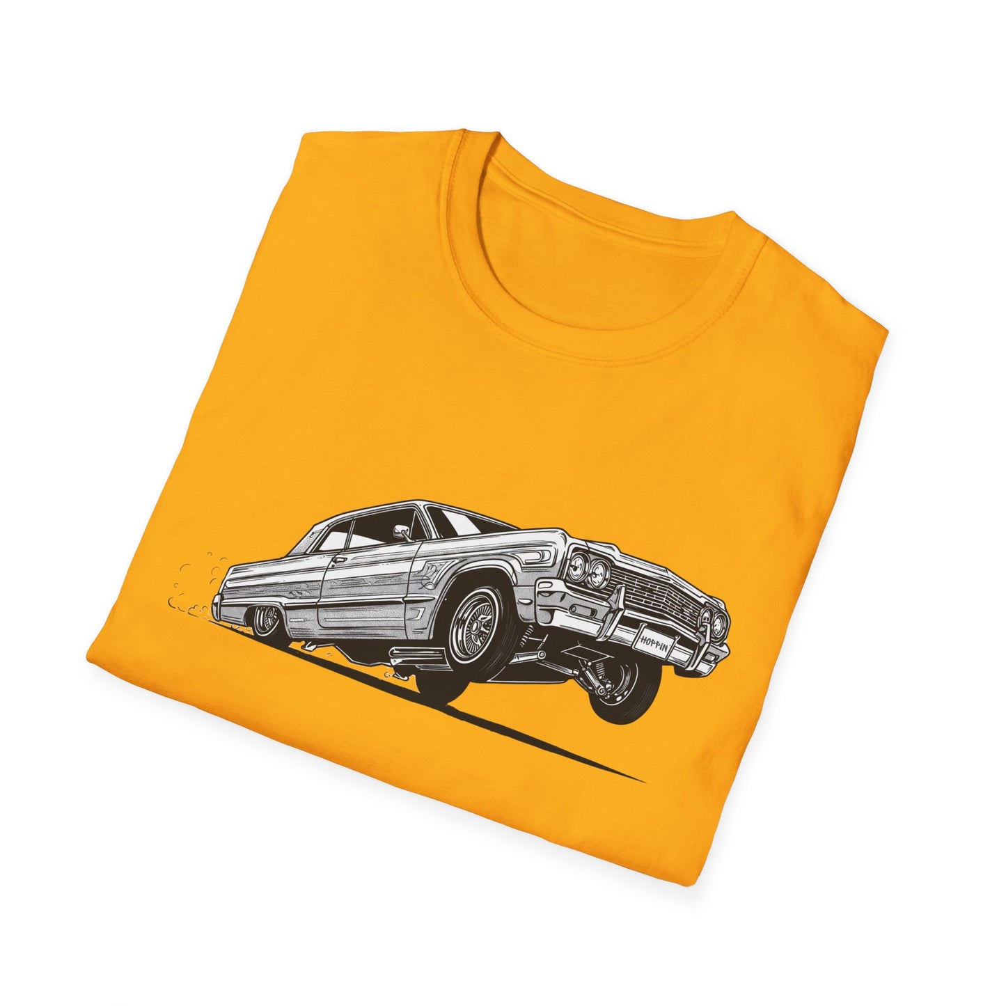 1964 Chevy Impala Hydraulics Lowrider Ink Drawing T-Shirt - Old School Hip Hop Cholo Art Tee Design - Chicano Car Club Graphic Tee