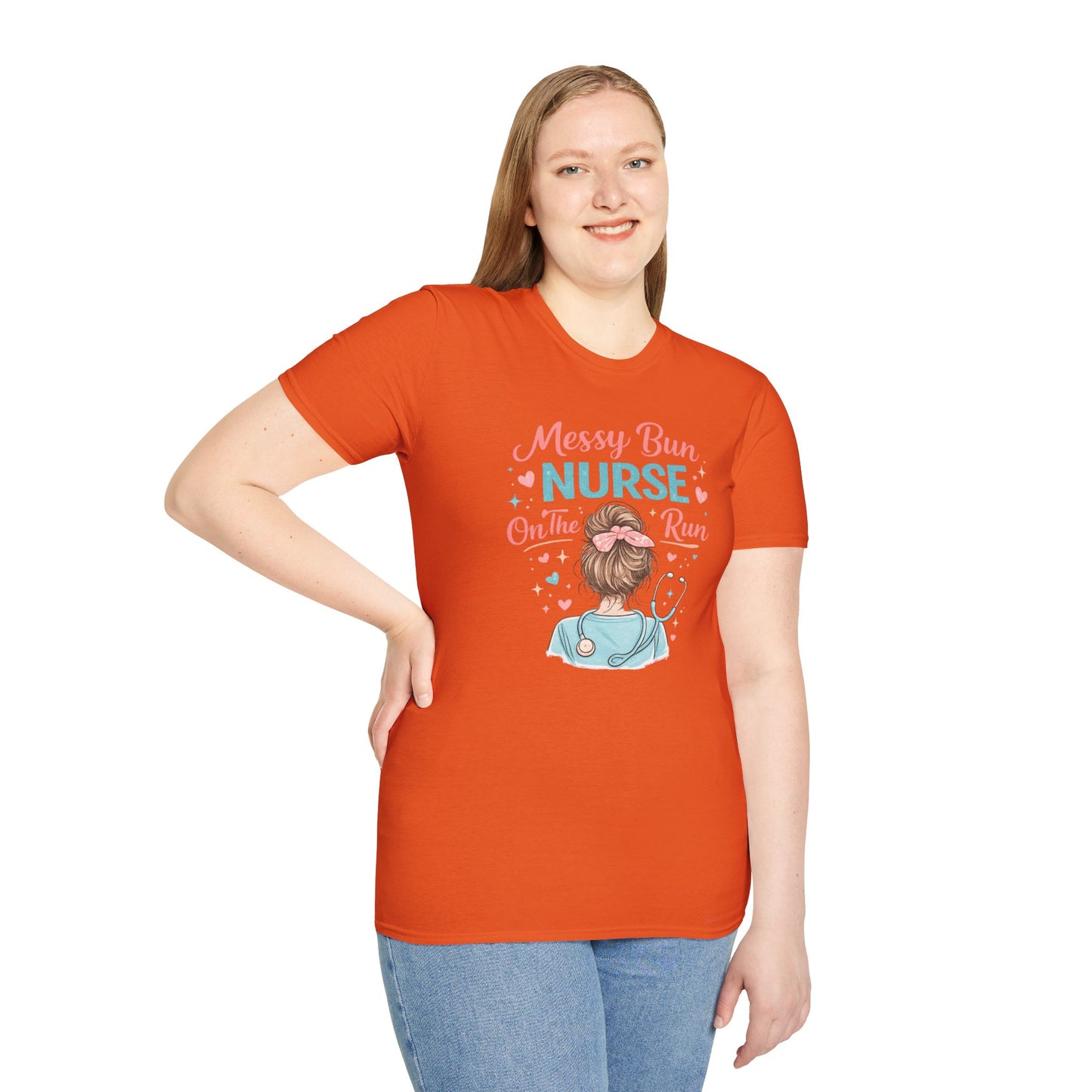 Messy Bun Nurse On The Run Shirt – Cute Nurse T-Shirt for Women – Funny RN CNA Nursing Student Tee – Nurse Gift for Her, Medical Worker Apparel