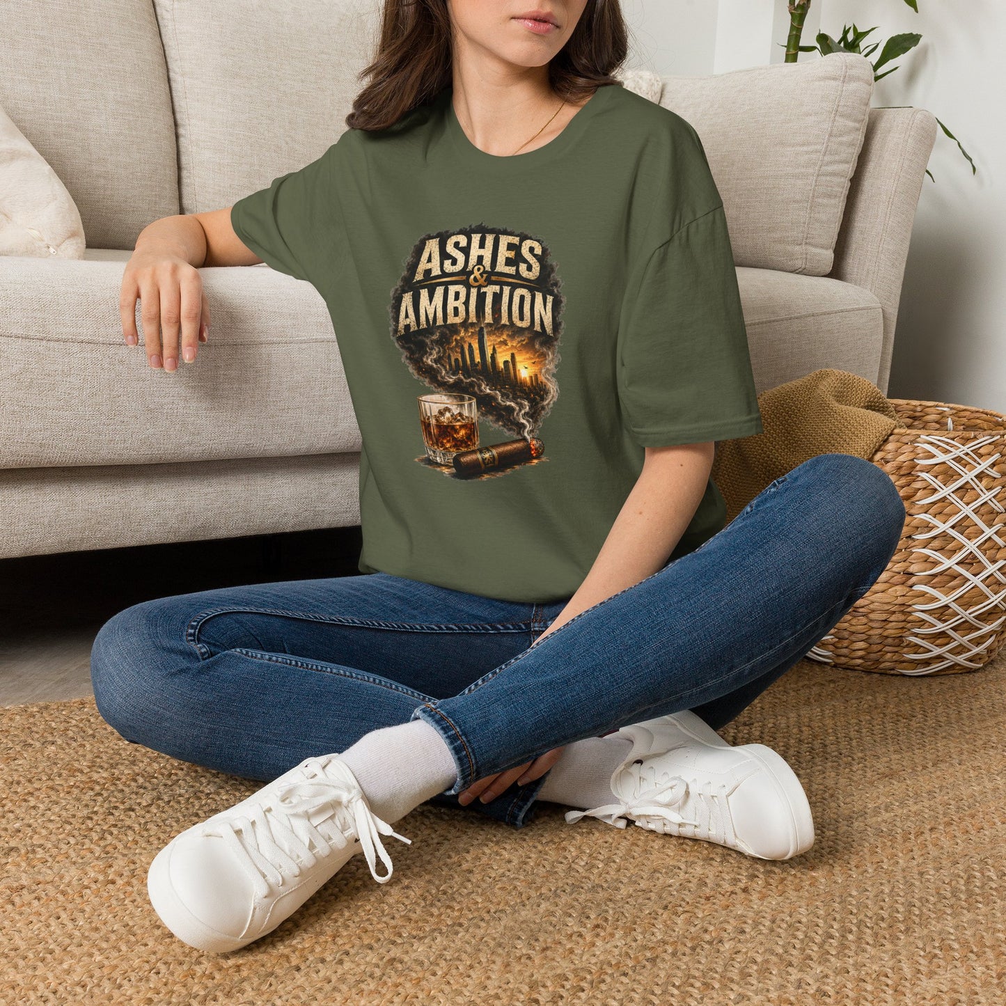 Ashes & Ambition Cigar T-Shirt – Whiskey, Success & Hustle Lifestyle Tee