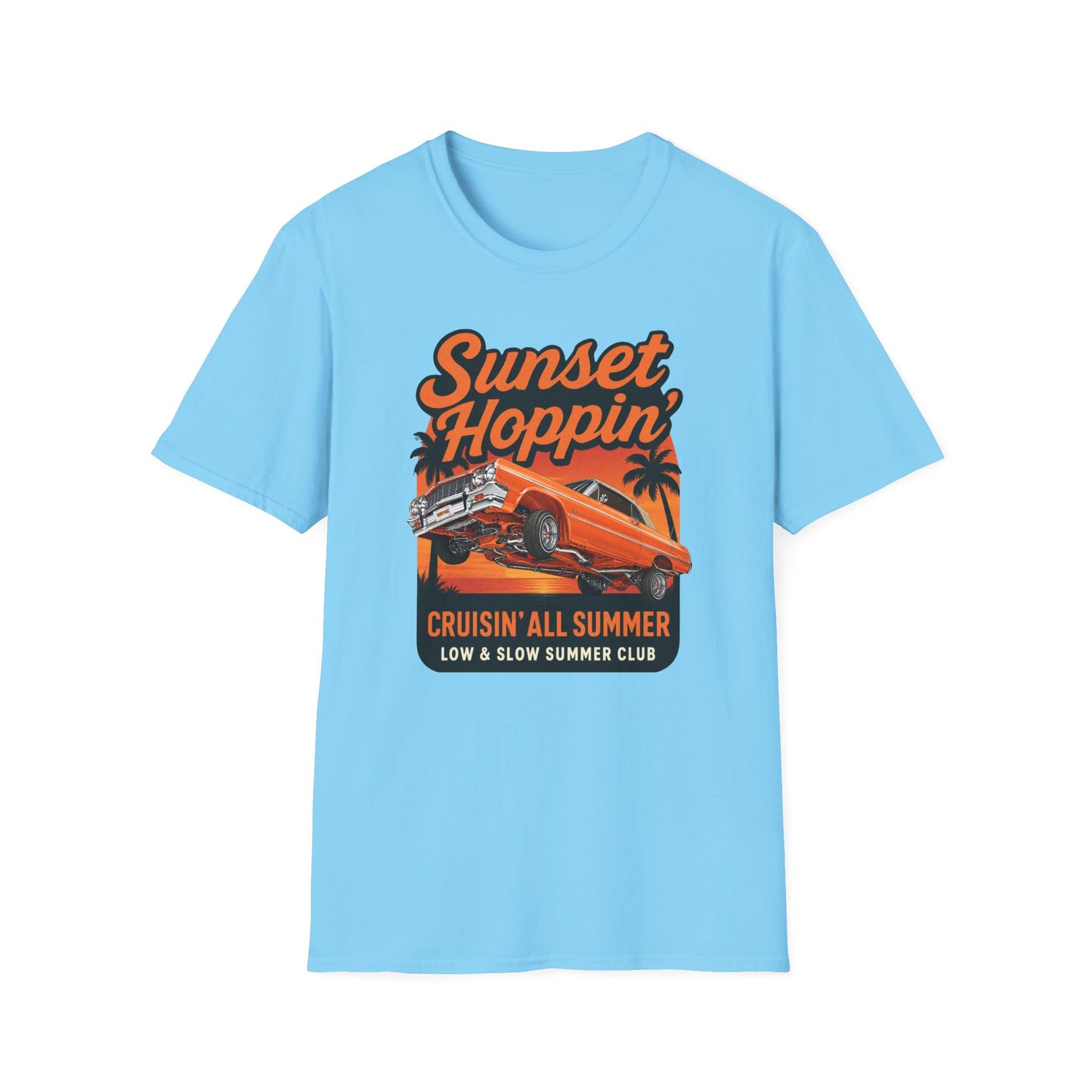 Lowrider Summer Shirt, Sunset Hoppin Tee, Cruisin All Summer Graphic Shirt, Low and Slow Car Tee, Unisex Car Lover Gift