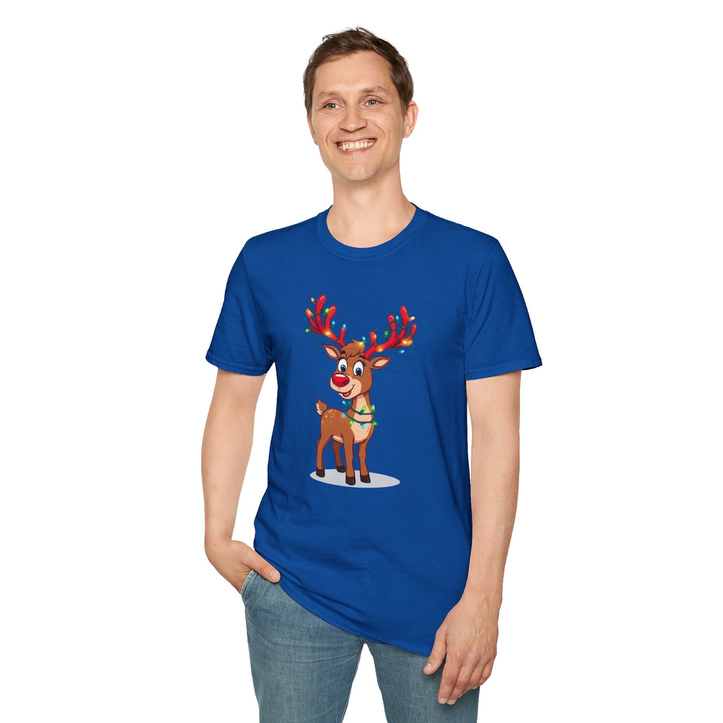Smiling Reindeer with Christmas Lights Shirt, Family Christmas Shirts, Christmas T Shirt, Holiday Shirt, Cute Xmas Shirt for the family, Holiday Gift