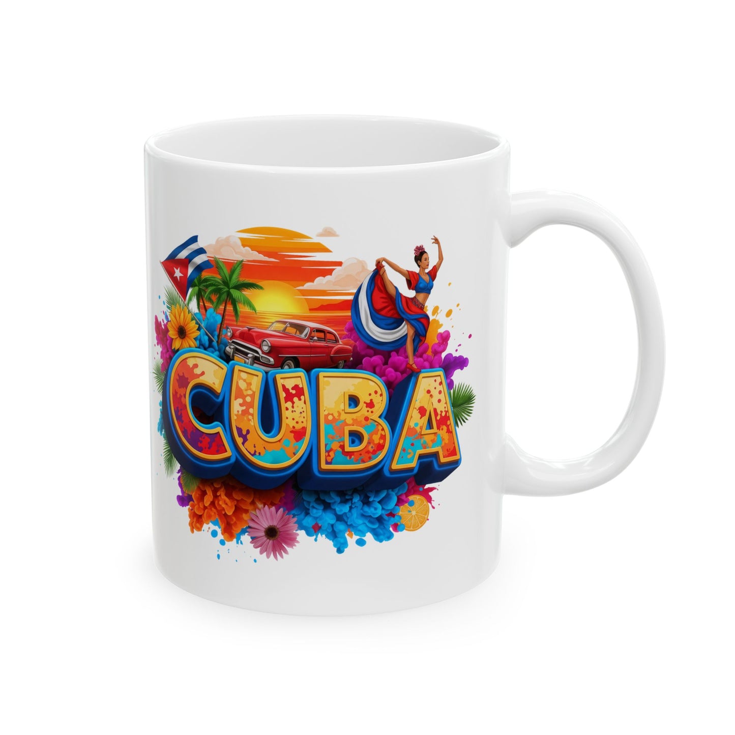 Colorful Cuban Flag Ceramic Mug, 11oz 15oz - Vibrant Cuba Souvenir Coffee Cup, Patriotic Tea Mug, Cuban American Gift, Kitchen Decor