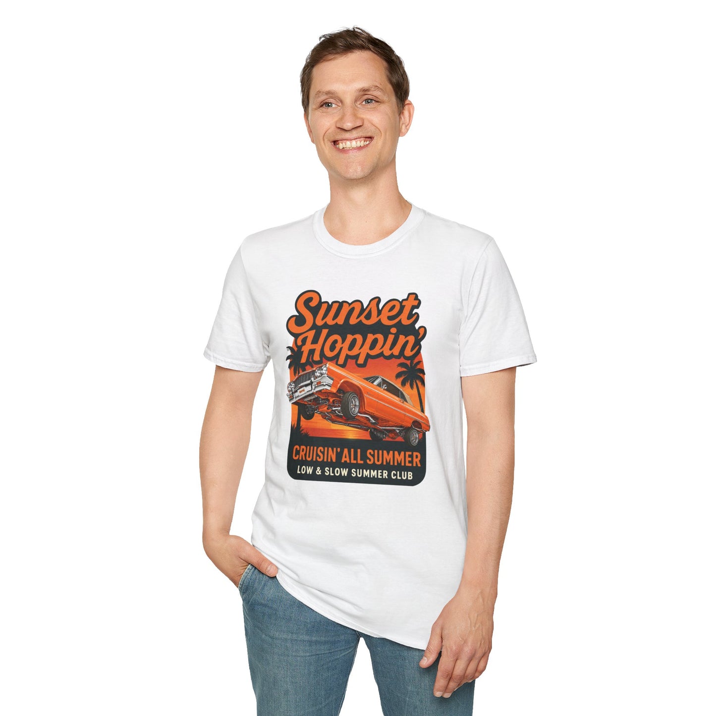 Lowrider Summer Shirt, Sunset Hoppin Tee, Cruisin All Summer Graphic Shirt, Low and Slow Car Tee, Unisex Car Lover Gift