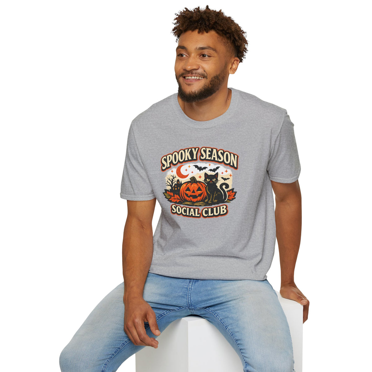 Halloween Black Cat Shirt, Spooky Season Social Club Tee, Pumpkin Cat T-Shirt, Cute Halloween Shirt, Fall Graphic Tee