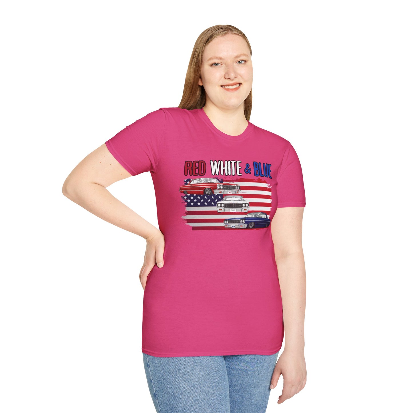Patriotic Lowrider Shirt, Red White and Blue Car Tee, Classic Car Shirt, 4th of July Car Lover Gift, Unisex Auto Tee