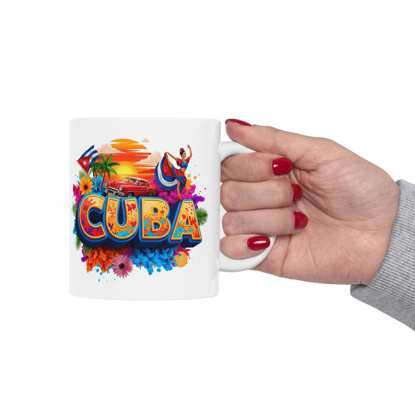 Colorful Cuban Flag Ceramic Mug, 11oz 15oz - Vibrant Cuba Souvenir Coffee Cup, Patriotic Tea Mug, Cuban American Gift, Kitchen Decor