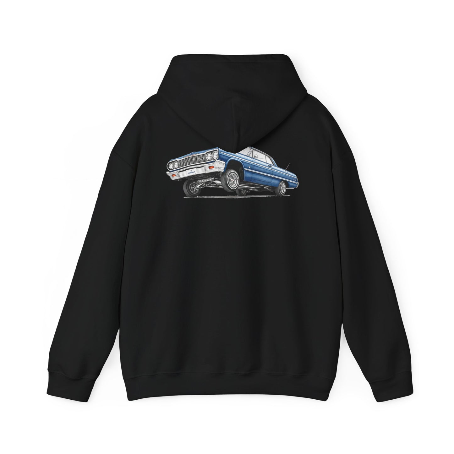 1964 Chevy Impala Hydraulics Lowrider Ink Drawing Hoodie - Old School Hip Hop Cholo Art Design - Chicano Car Club Graphic Hoodie