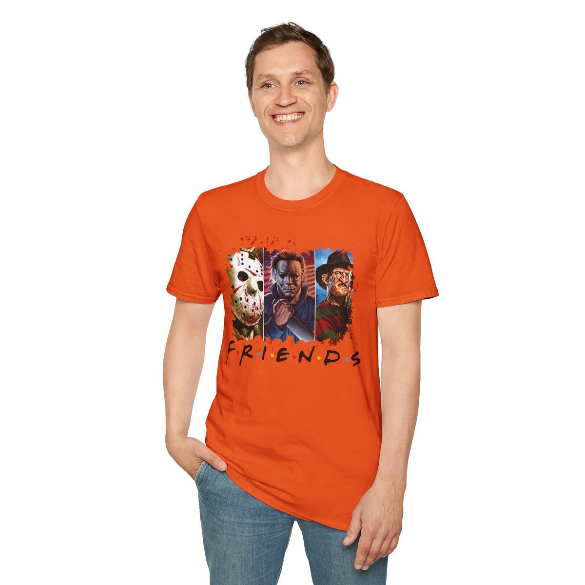 Horror Movie Villains Halloween Friends Softstyle T-Shirt, Scary Movie Tee, Halloween Shirt, Horror Movie Fan Gift, Horror Movie Characters