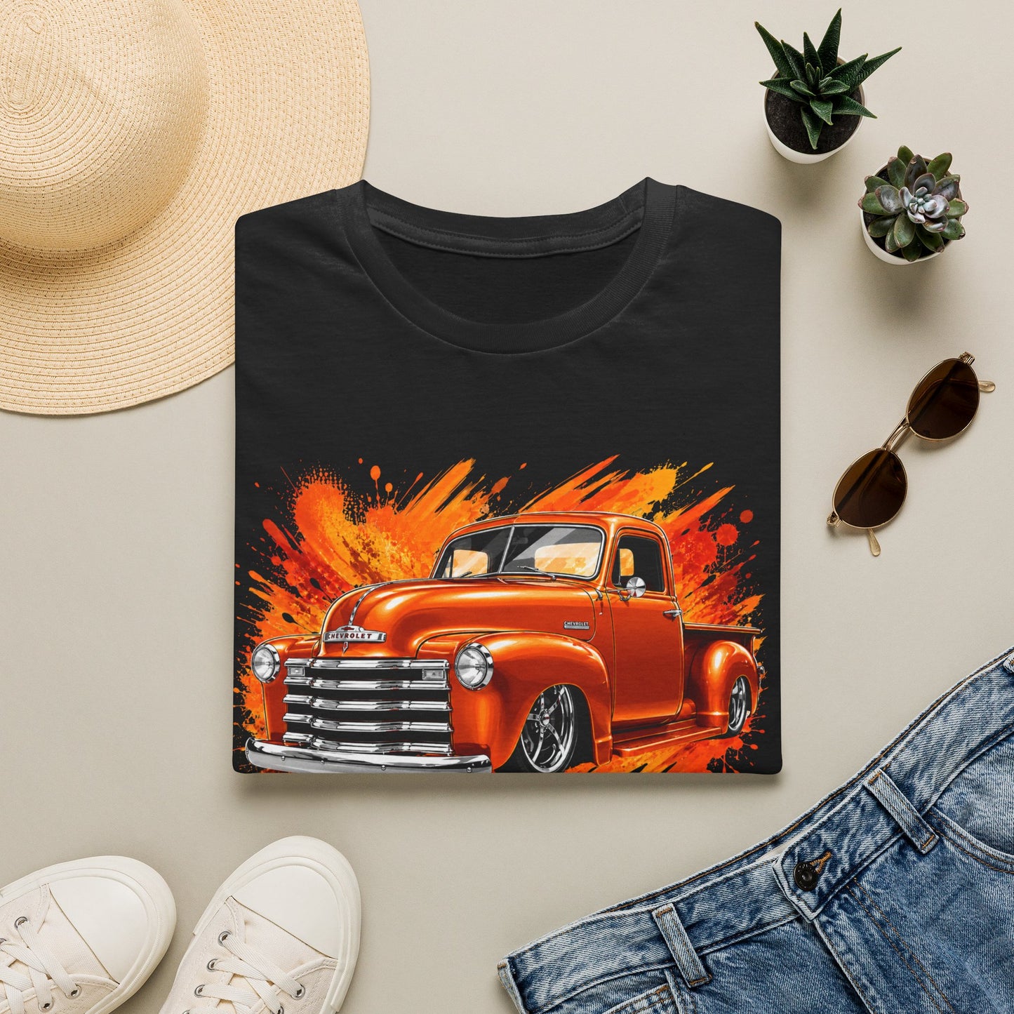 Orange Classic Truck T-Shirt, Vintage Pickup Graphic Tee, Custom Truck Shirt for Car Lovers