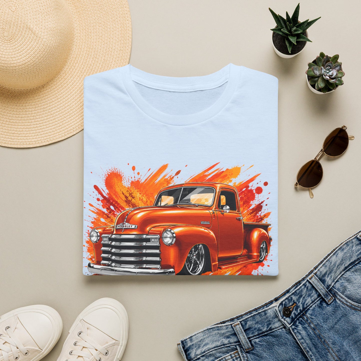 Orange Classic Truck T-Shirt, Vintage Pickup Graphic Tee, Custom Truck Shirt for Car Lovers