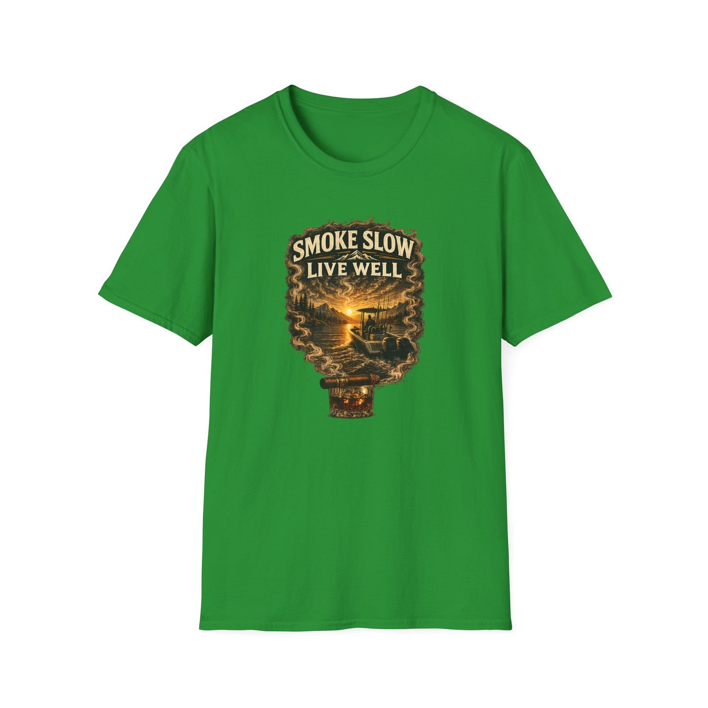 Smoke Slow Live Well Fishing T-Shirt – Cigar, Whiskey & Angler Lifestyle Tee