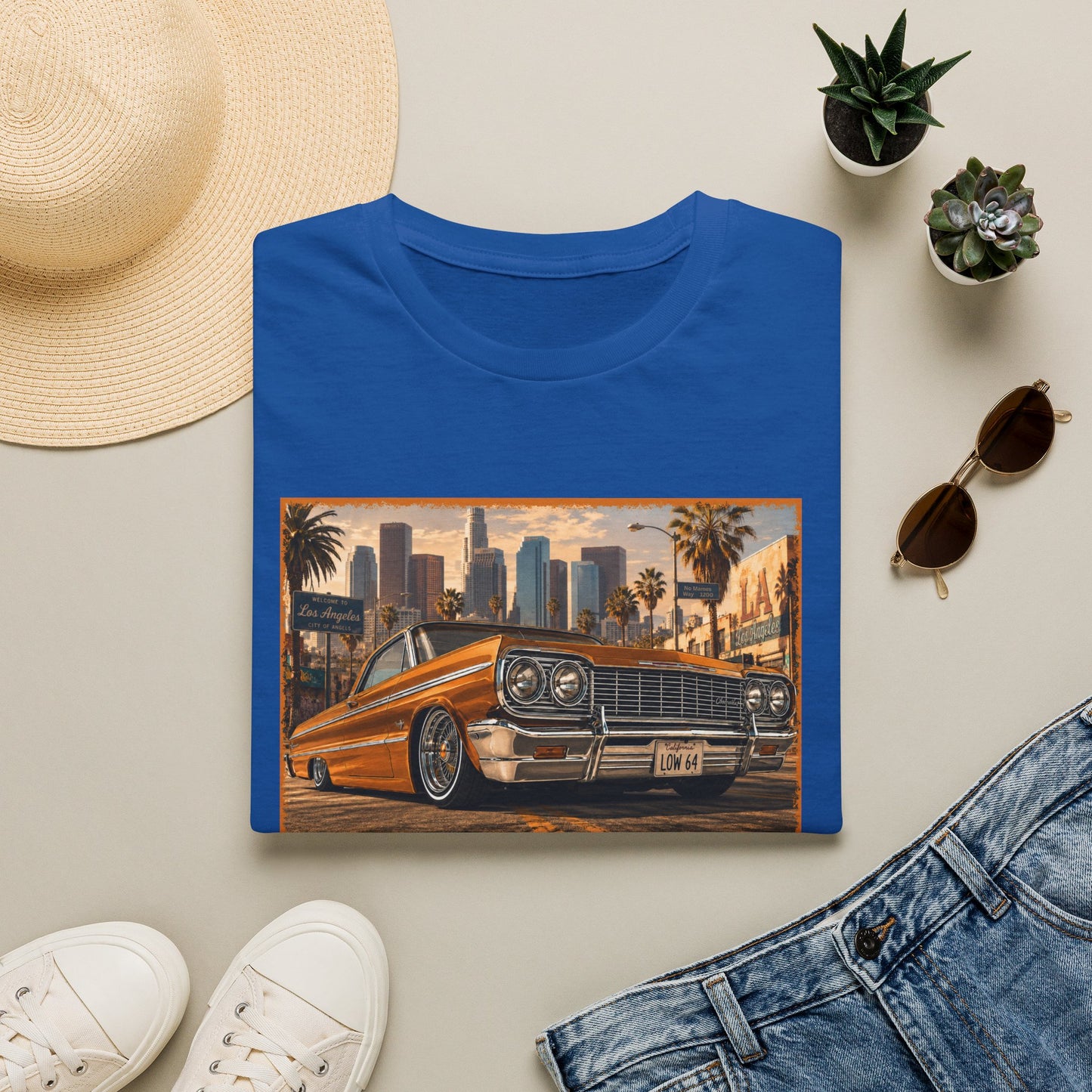 Los Angeles Lowrider T-Shirt, Orange Classic Car Graphic Tee, 1964 Style Car Shirt for Car Lovers
