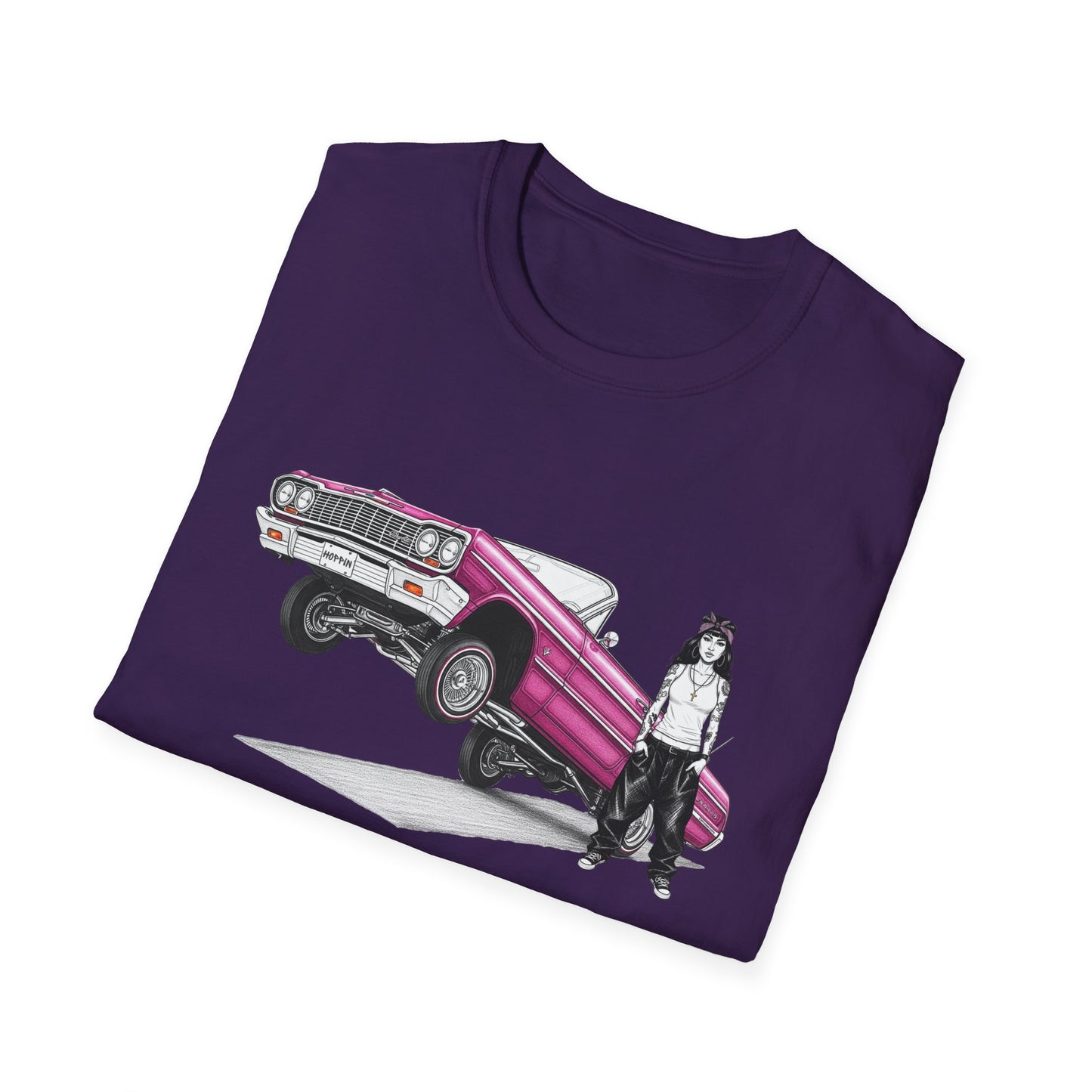1964 Chevy Impala Hydraulics Lowrider Ink Drawing T-Shirt - Old School Hip Hop Cholo Art Tee Design - Chicano Car Club Graphic Tee