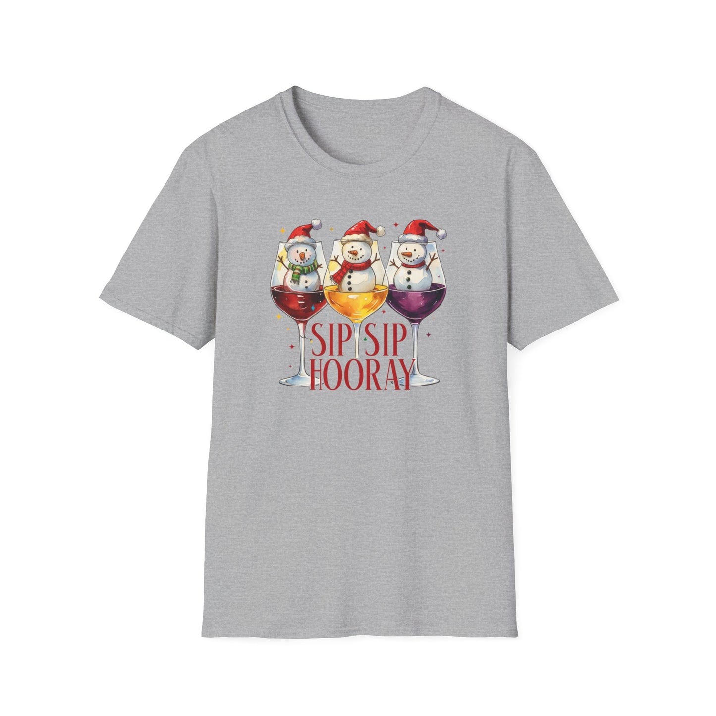 Sip Sip Hooray Christmas T-Shirt – Cute Snowman Wine Glass Holiday Tee, Funny Festive Drinking Shirt