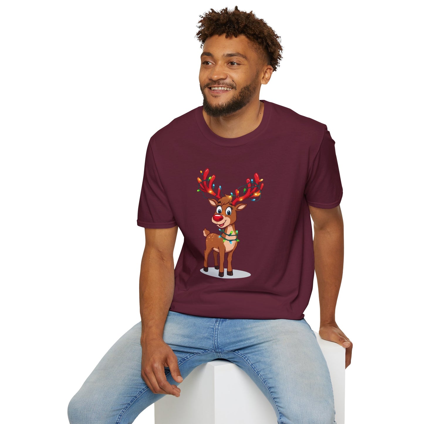Smiling Reindeer with Christmas Lights Shirt, Family Christmas Shirts, Christmas T Shirt, Holiday Shirt, Cute Xmas Shirt for the family, Holiday Gift