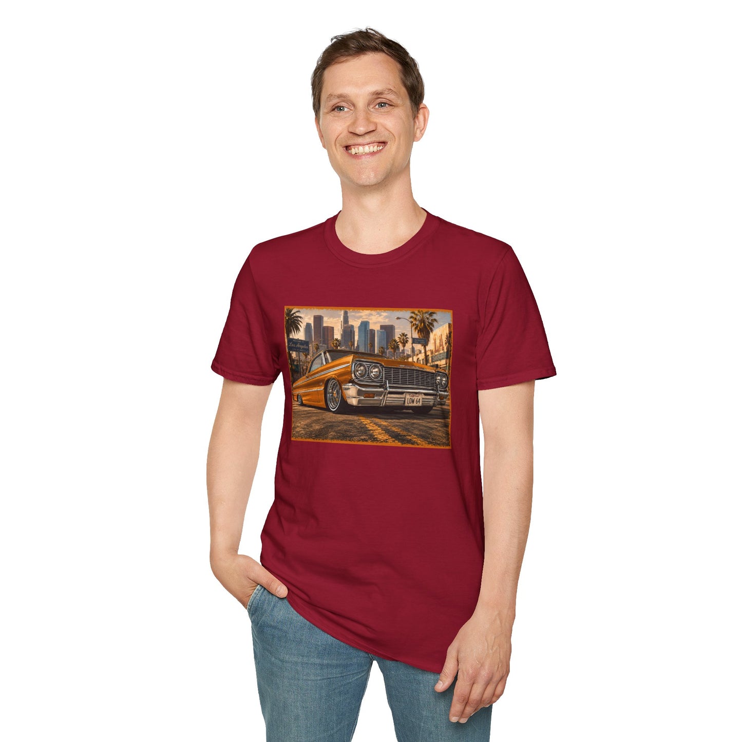 Los Angeles Lowrider T-Shirt, Orange Classic Car Graphic Tee, 1964 Style Car Shirt for Car Lovers