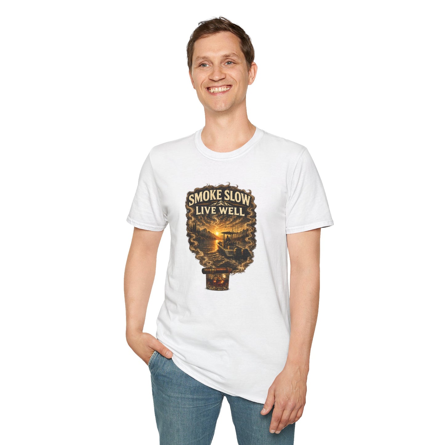 Smoke Slow Live Well Fishing T-Shirt – Cigar, Whiskey & Angler Lifestyle Tee