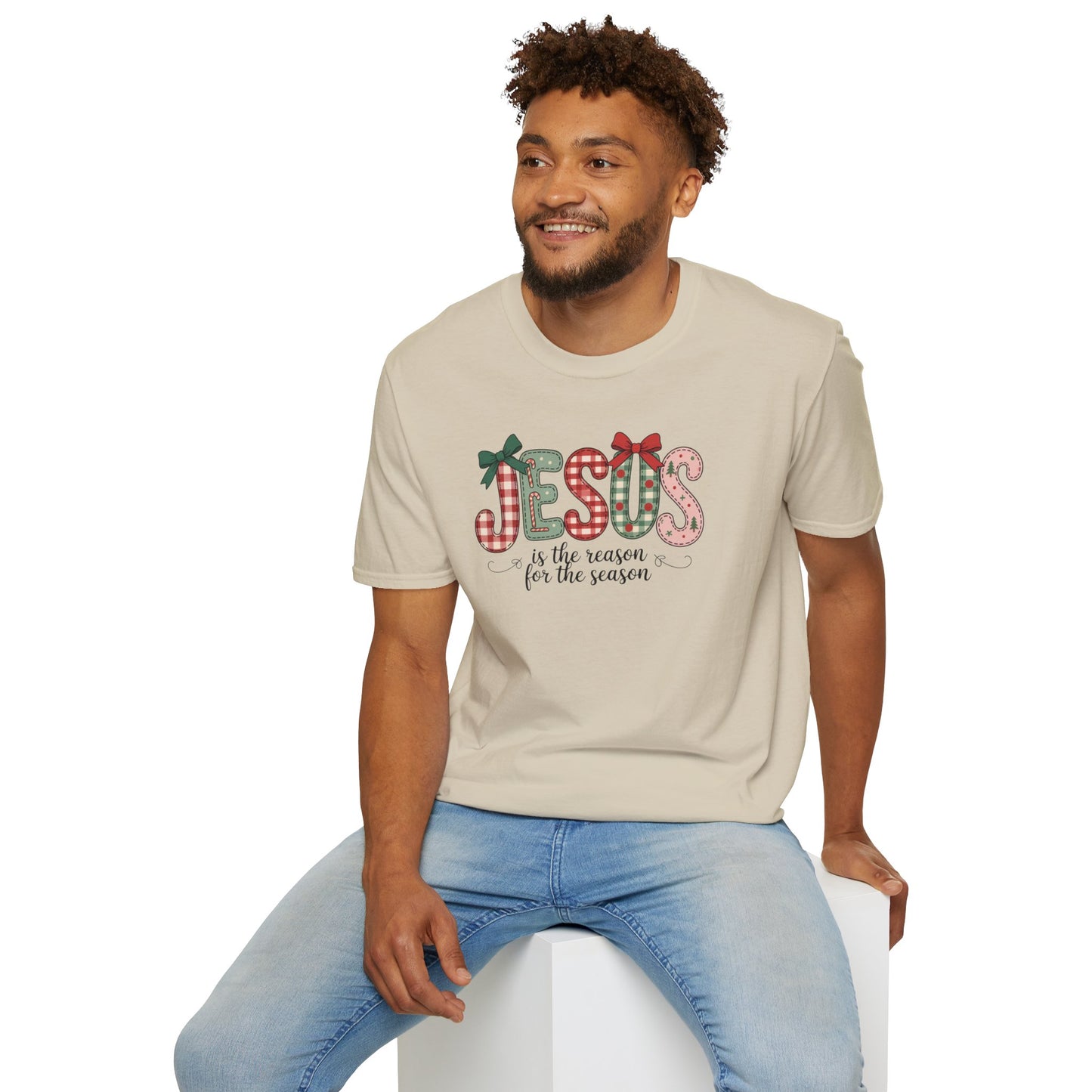Jesus Is the Reason for the Season Christmas T-Shirt – Cute Plaid Holiday Christian Tee with Bows