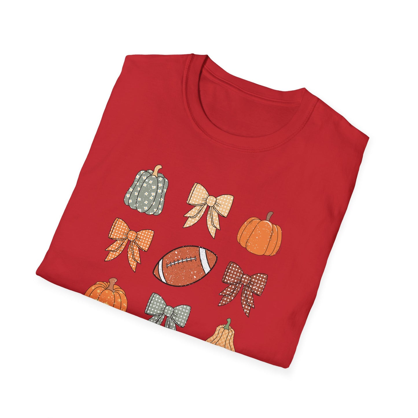 Fall Pumpkins Bow Football Unisex T-Shirt, Autumn Tee, Pumpkin Patch Shirt, Thanksgiving Top, Harvest Festival Apparel, Gif for her