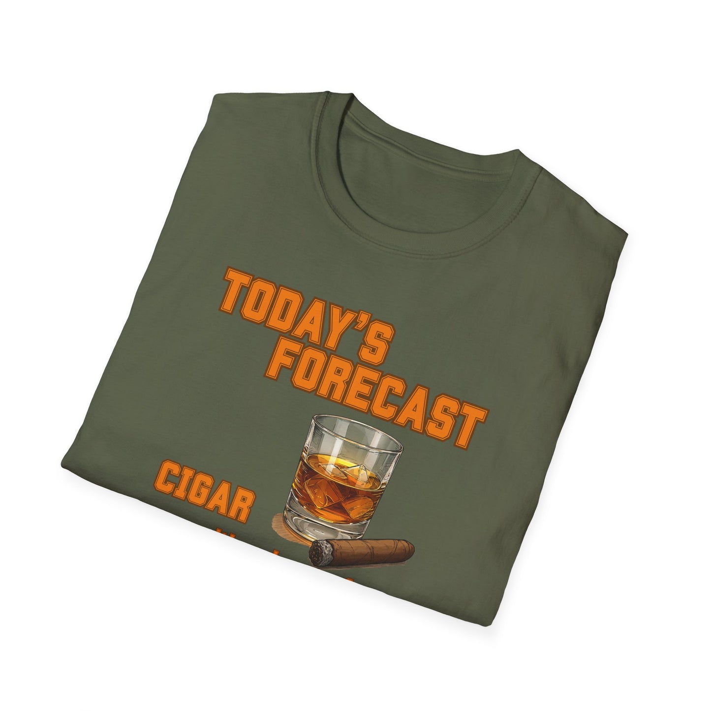 Today's Forecast Cigar with a chance of Whiskey Unisex T-Shirt, BBQ Pool Party Shirt, Fathers Day Gift, Relaxation Leisure, Cigar lover Gift