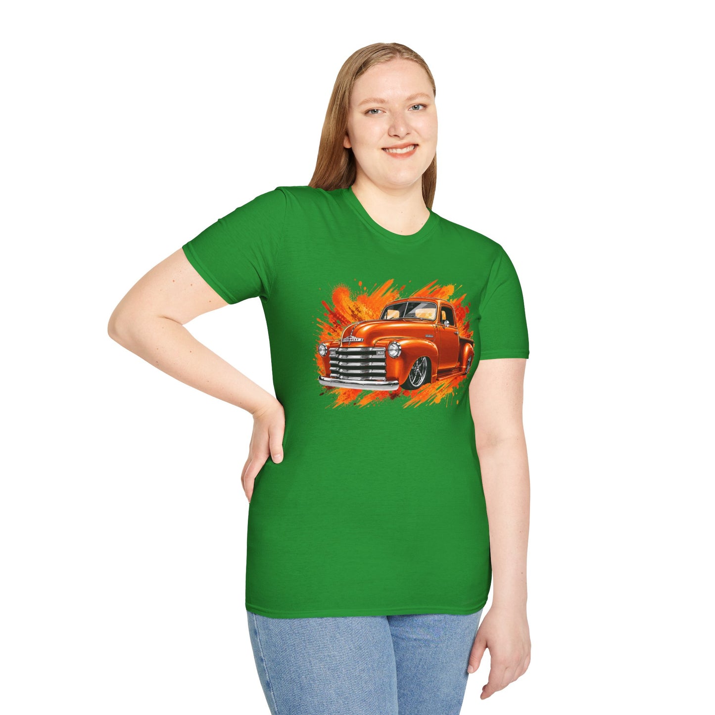 Orange Classic Truck T-Shirt, Vintage Pickup Graphic Tee, Custom Truck Shirt for Car Lovers
