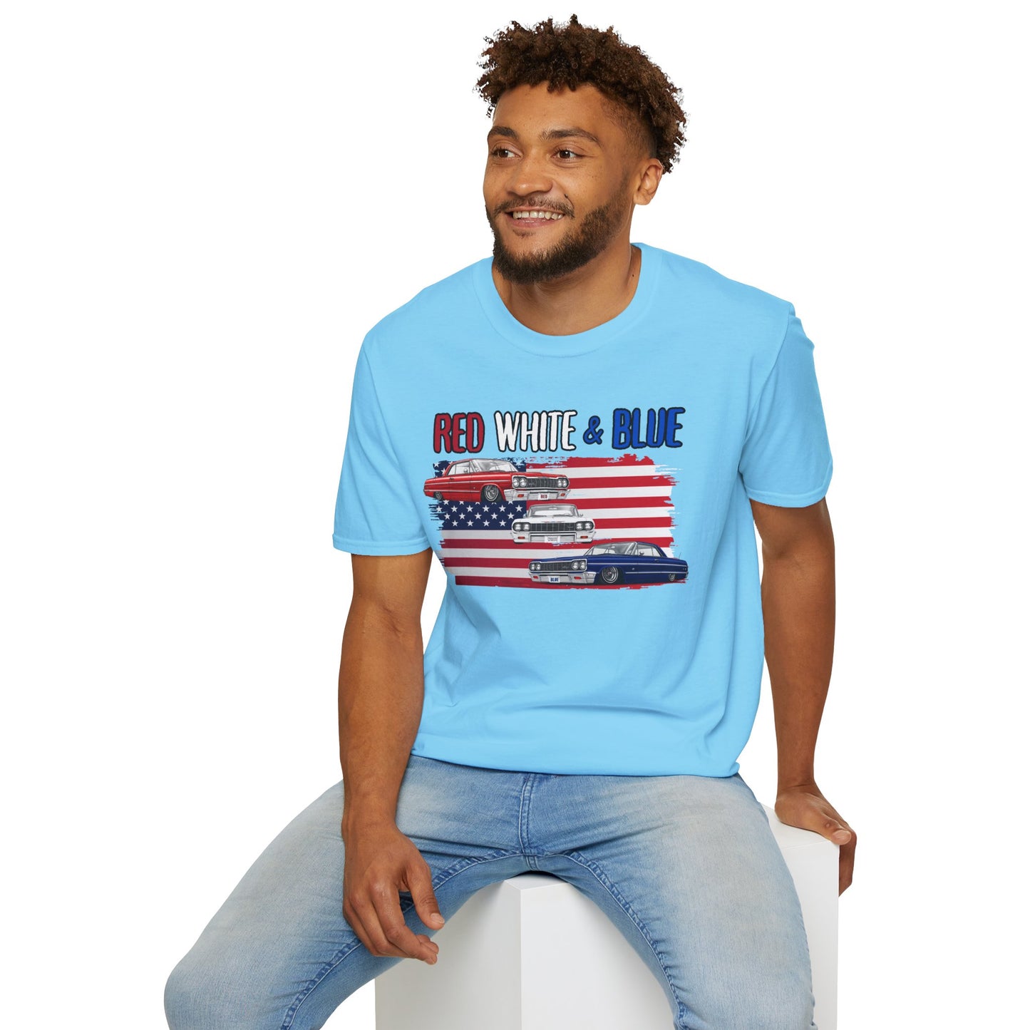 Patriotic Lowrider Shirt, Red White and Blue Car Tee, Classic Car Shirt, 4th of July Car Lover Gift, Unisex Auto Tee