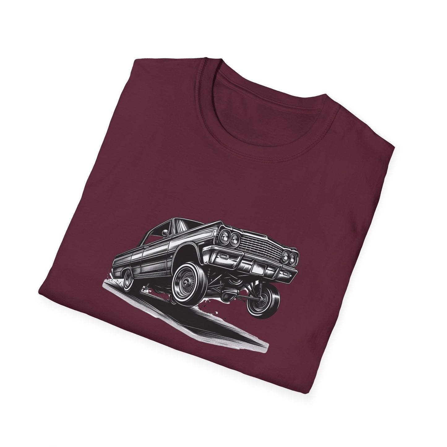 1964 Chevy Impala Hydraulics Lowrider Ink Drawing Graphic T-Shirt - Old School Hip Hop Cholo Art Design - Chicano Car Club Graphic Tee