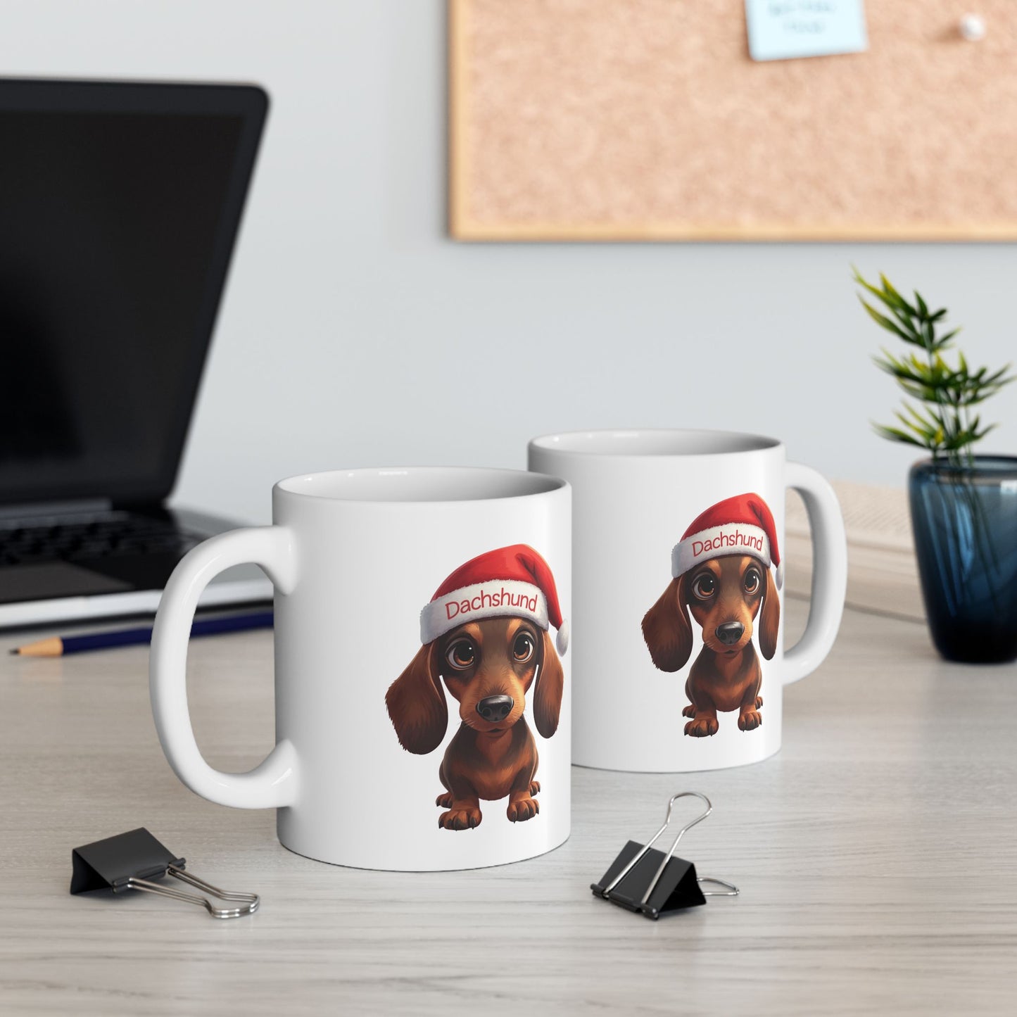Dachshund Holiday Portrait Mug – Cute Holiday Coffee Cup, Festive Dachshund Ceramic Mug, Christmas Gift Idea (11oz/15oz)